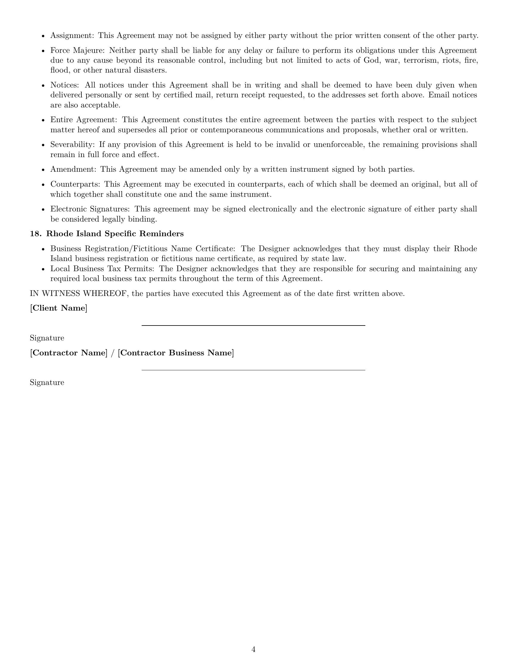 Preview page 4 of Free Rhode Island design independent contractor agreement template