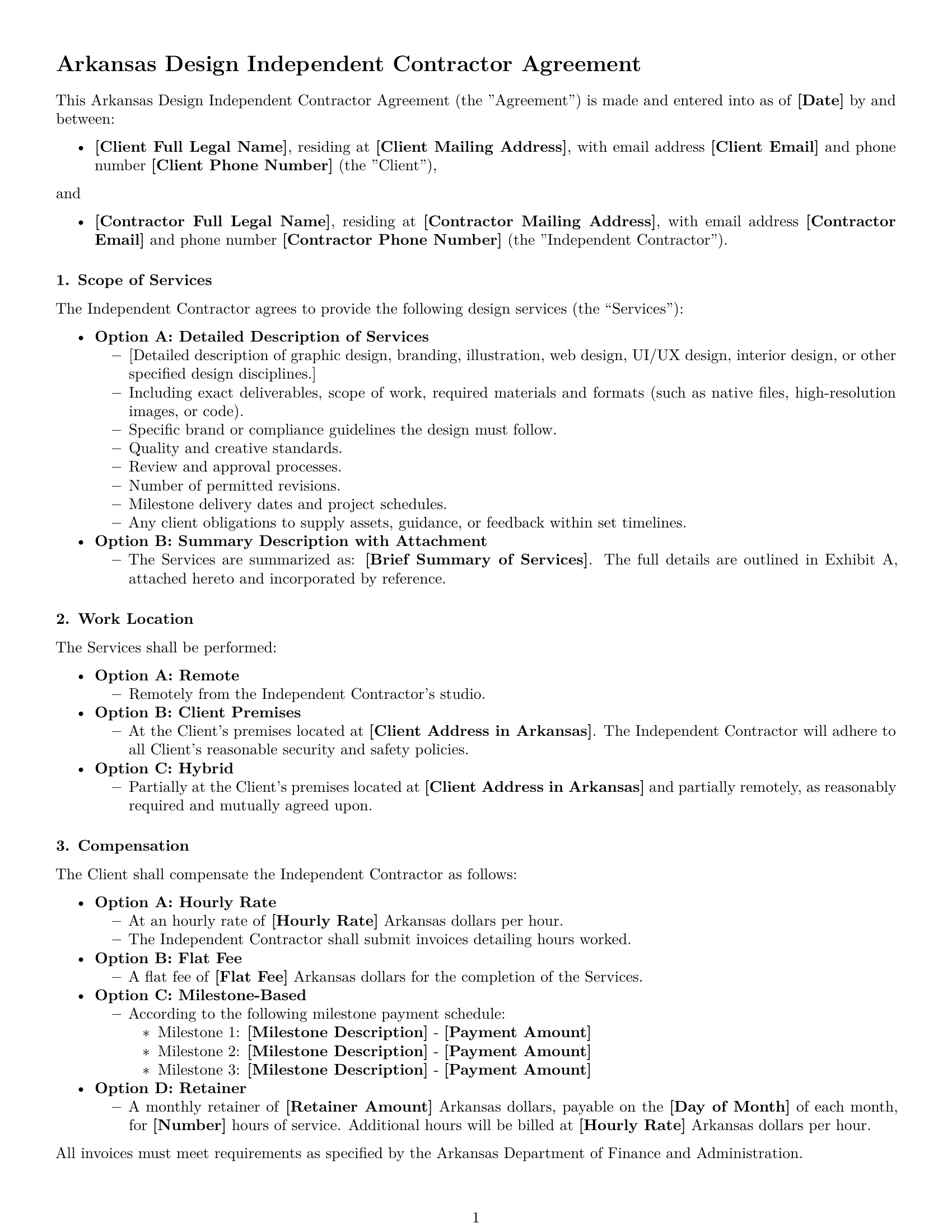 Preview page 1 of Free Arkansas design independent contractor agreement template