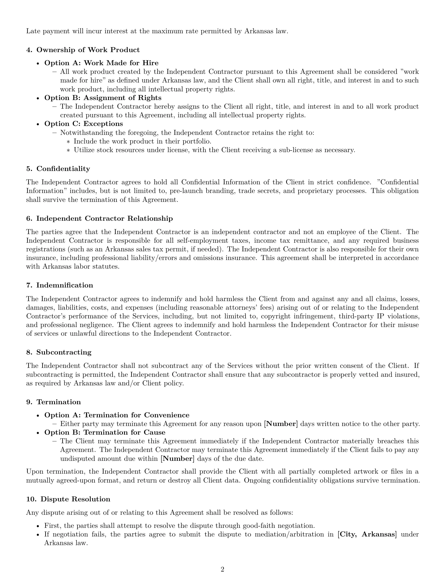 Preview page 2 of Free Arkansas design independent contractor agreement template