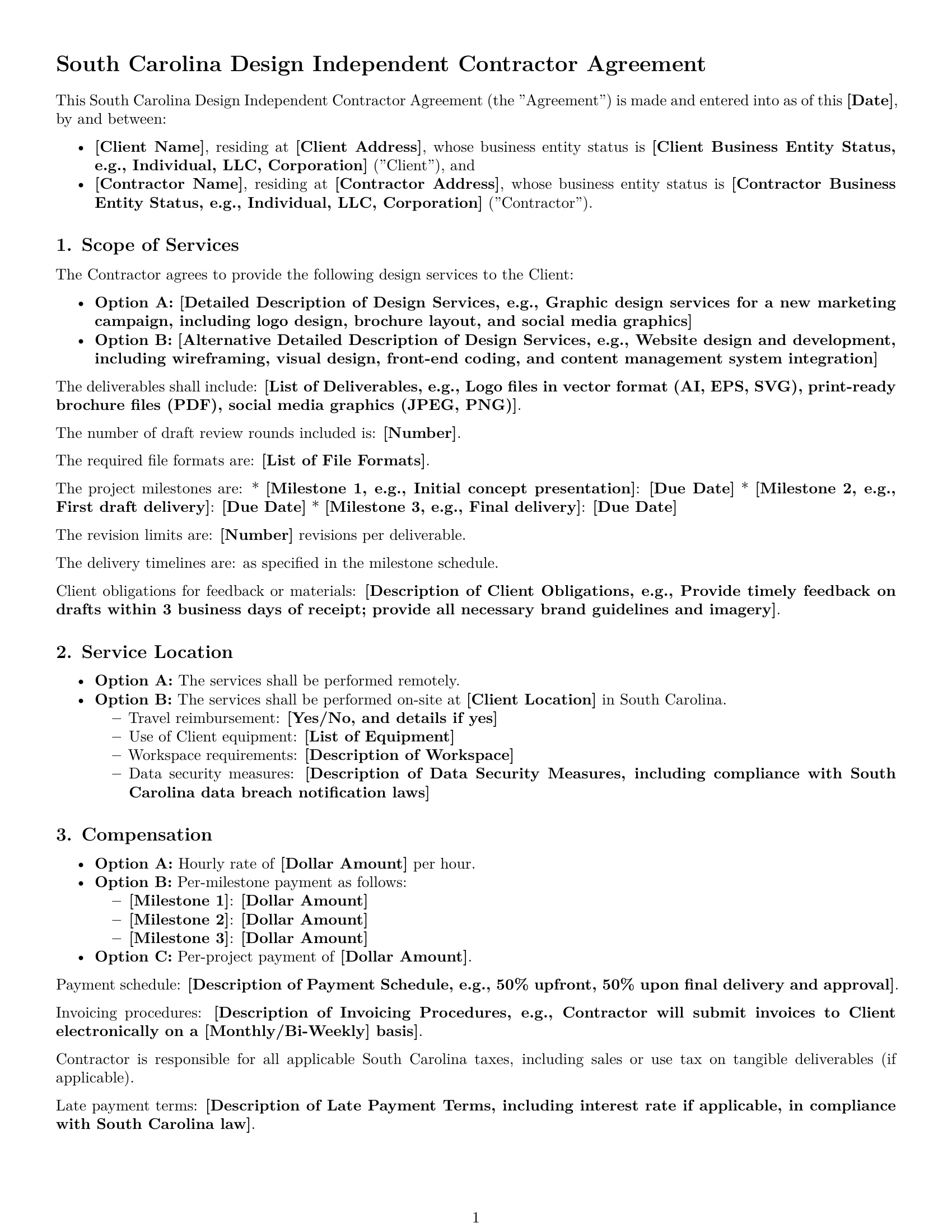 Preview page 1 of Free South Carolina design independent contractor agreement template