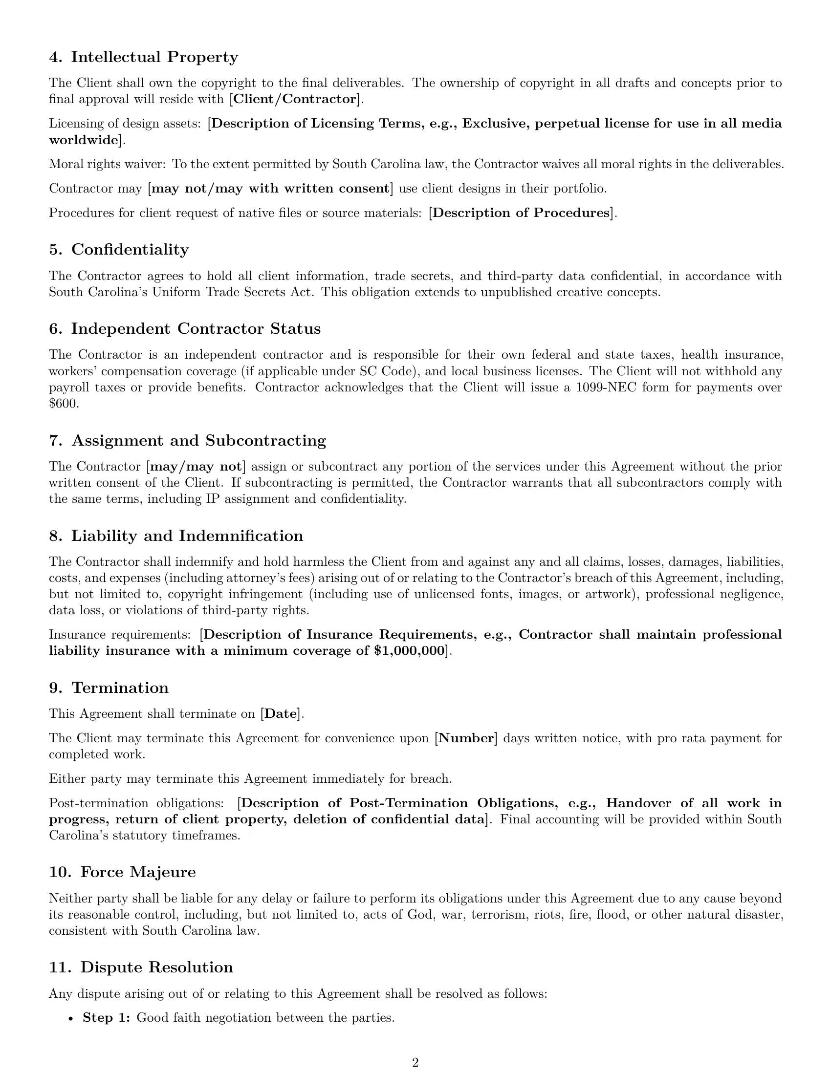 Preview page 2 of Free South Carolina design independent contractor agreement template
