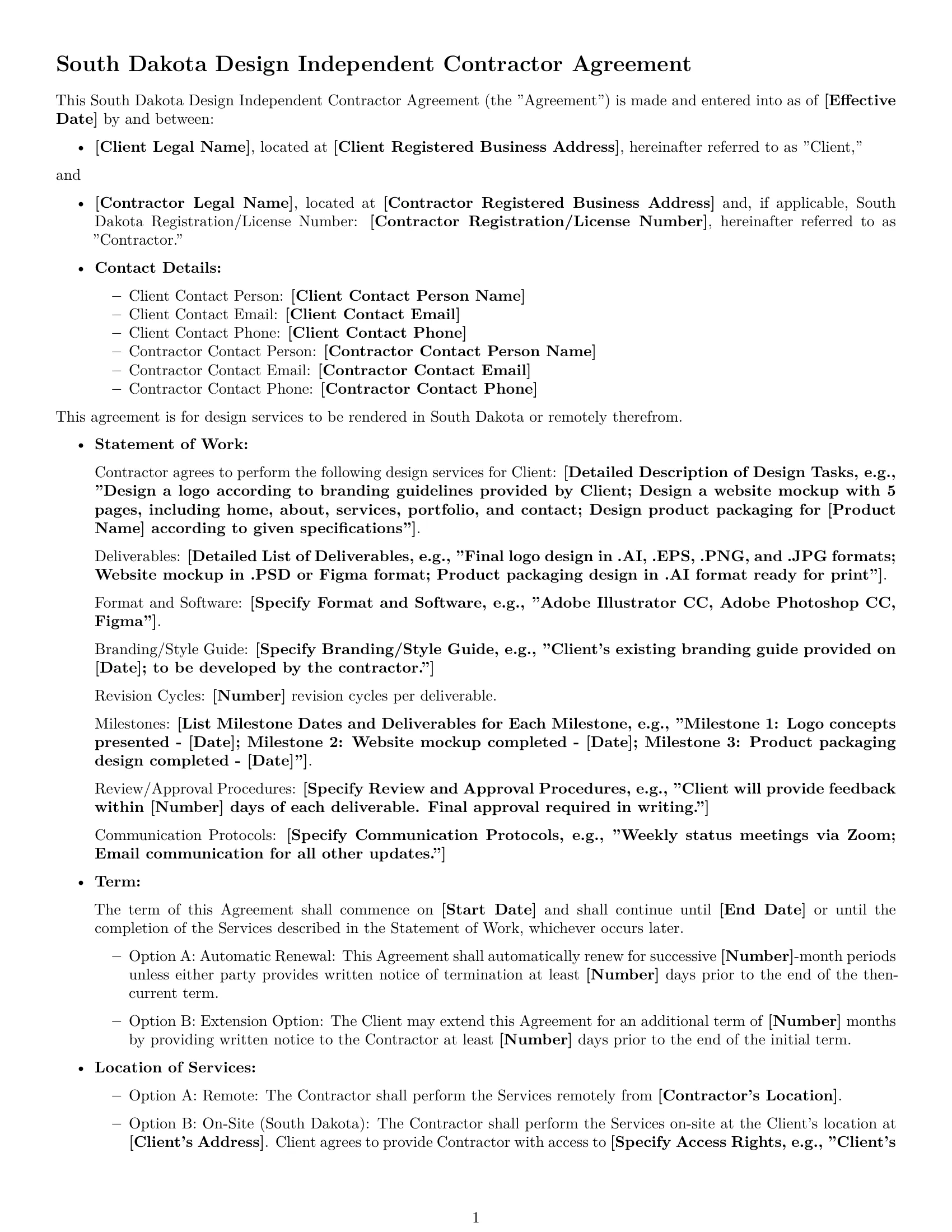 Preview page 1 of Free South Dakota design independent contractor agreement template