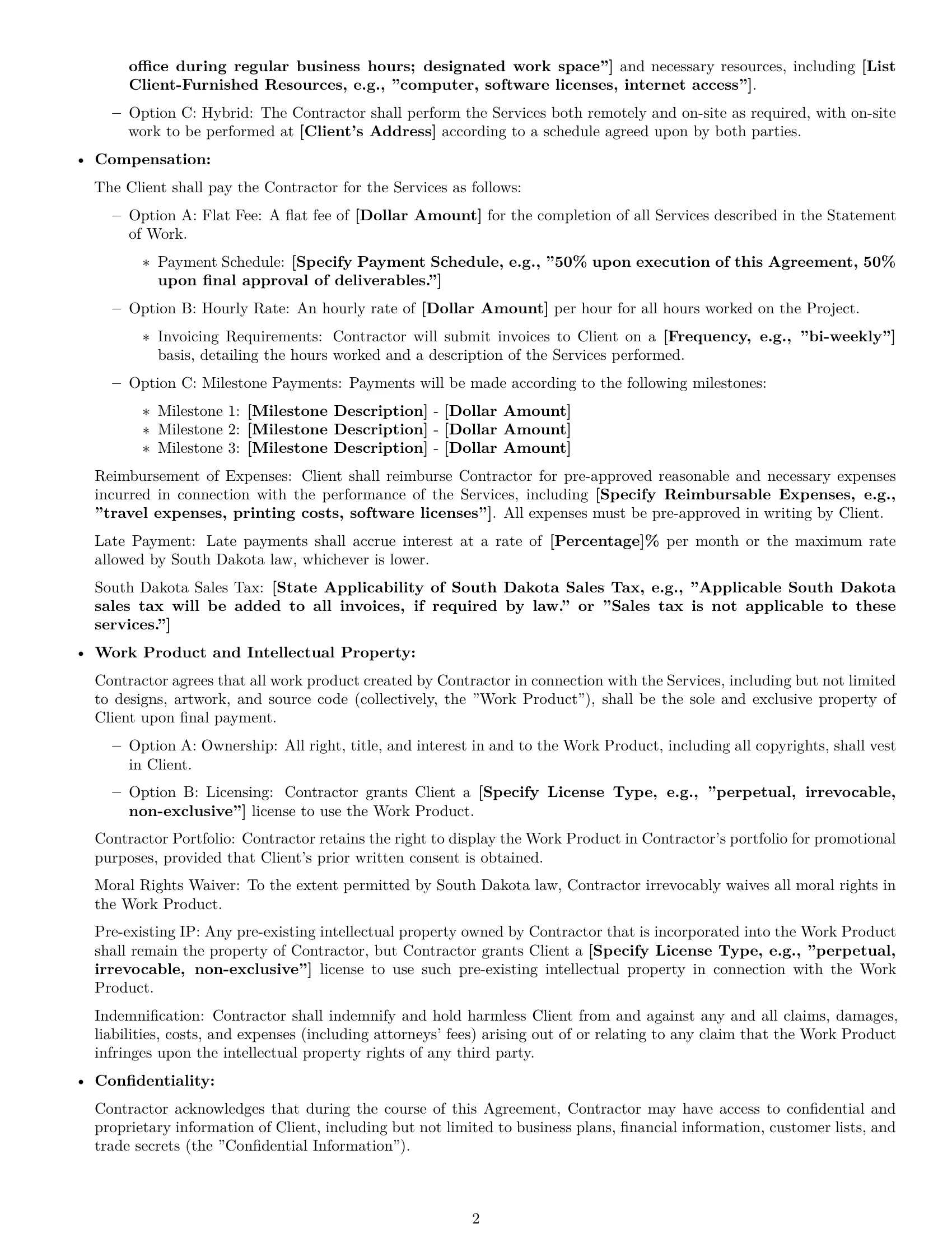 Preview page 2 of Free South Dakota design independent contractor agreement template