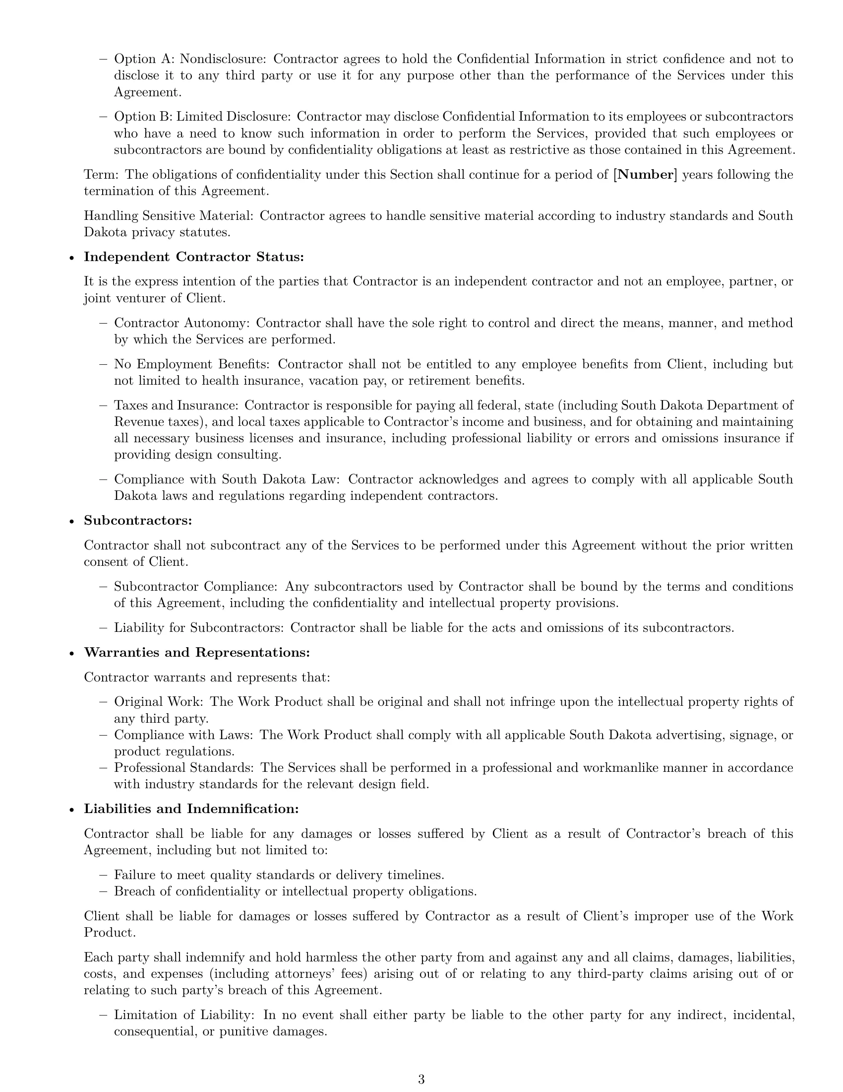 Preview page 3 of Free South Dakota design independent contractor agreement template