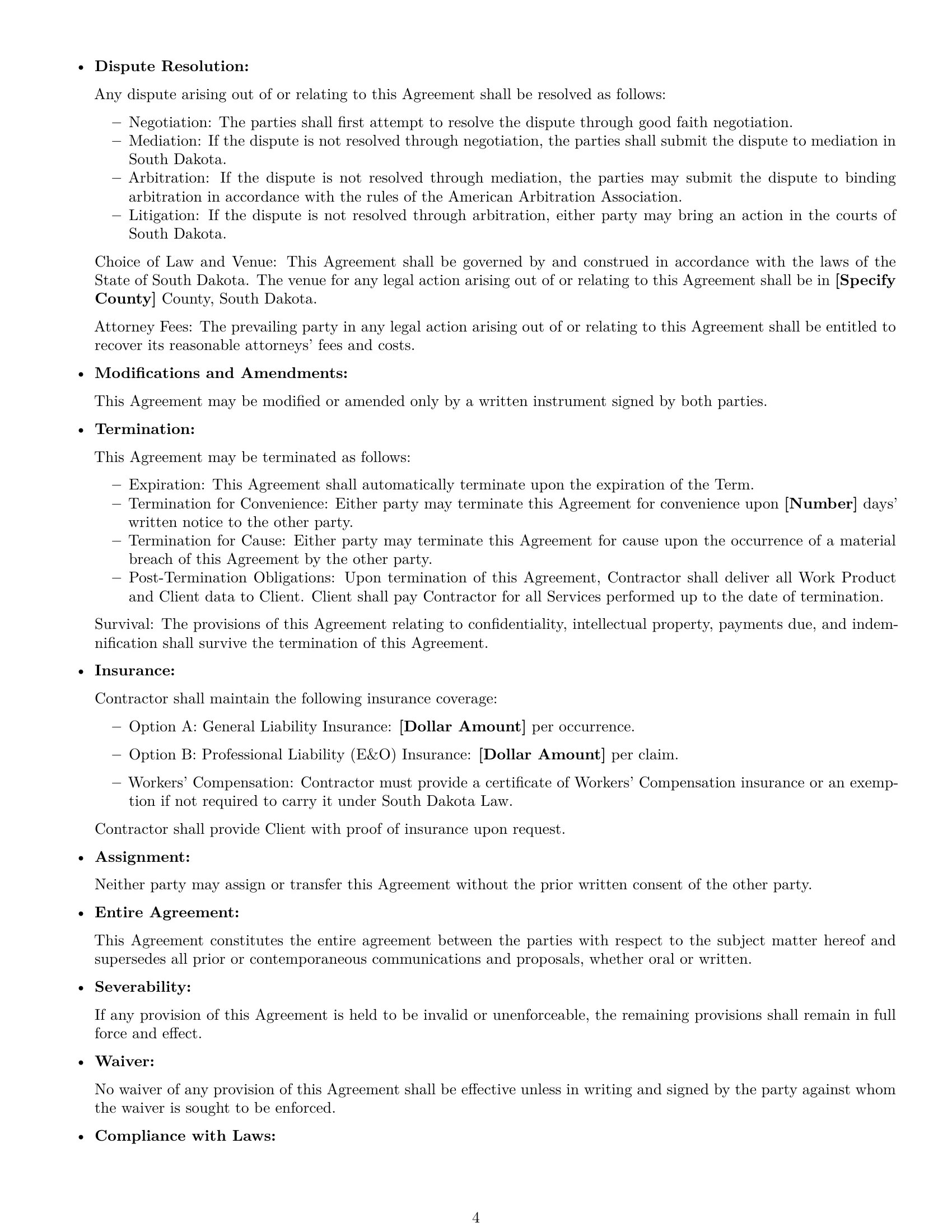Preview page 4 of Free South Dakota design independent contractor agreement template