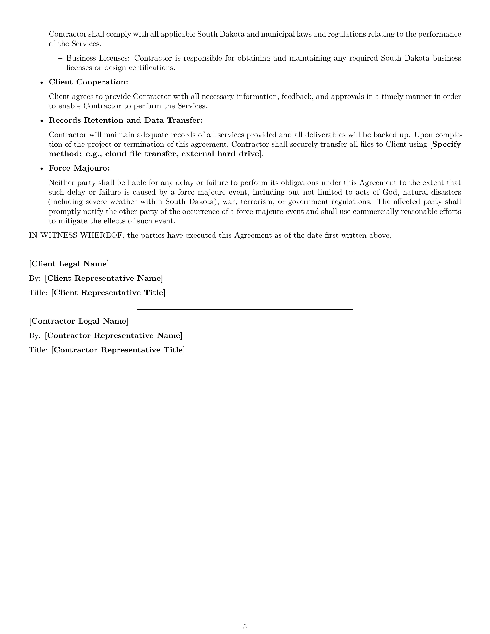 Preview page 5 of Free South Dakota design independent contractor agreement template