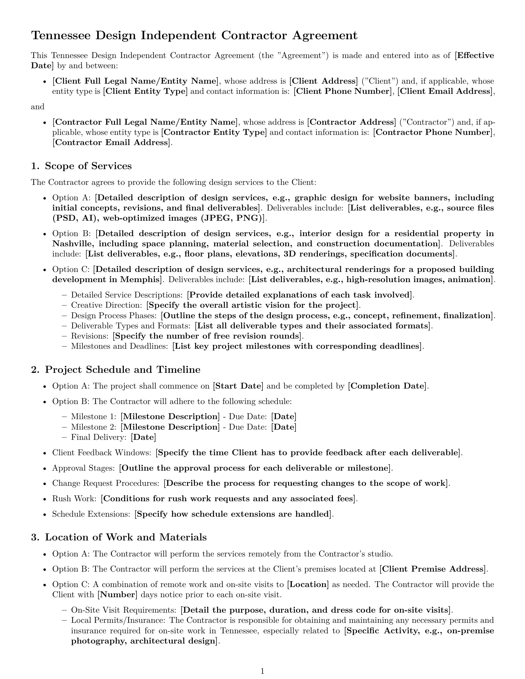 Preview page 1 of Free Tennessee design independent contractor agreement template