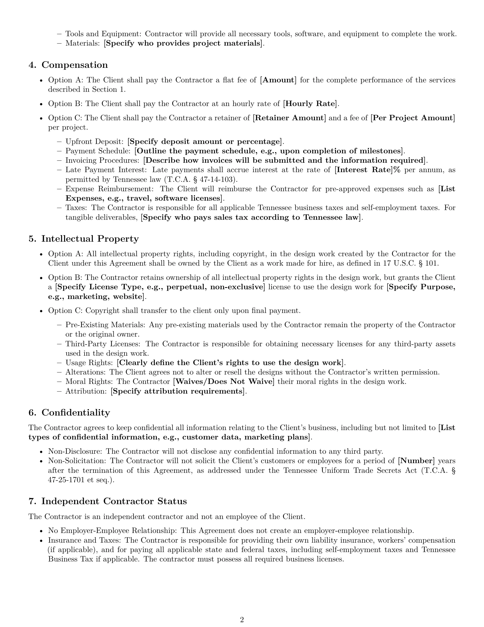 Preview page 2 of Free Tennessee design independent contractor agreement template