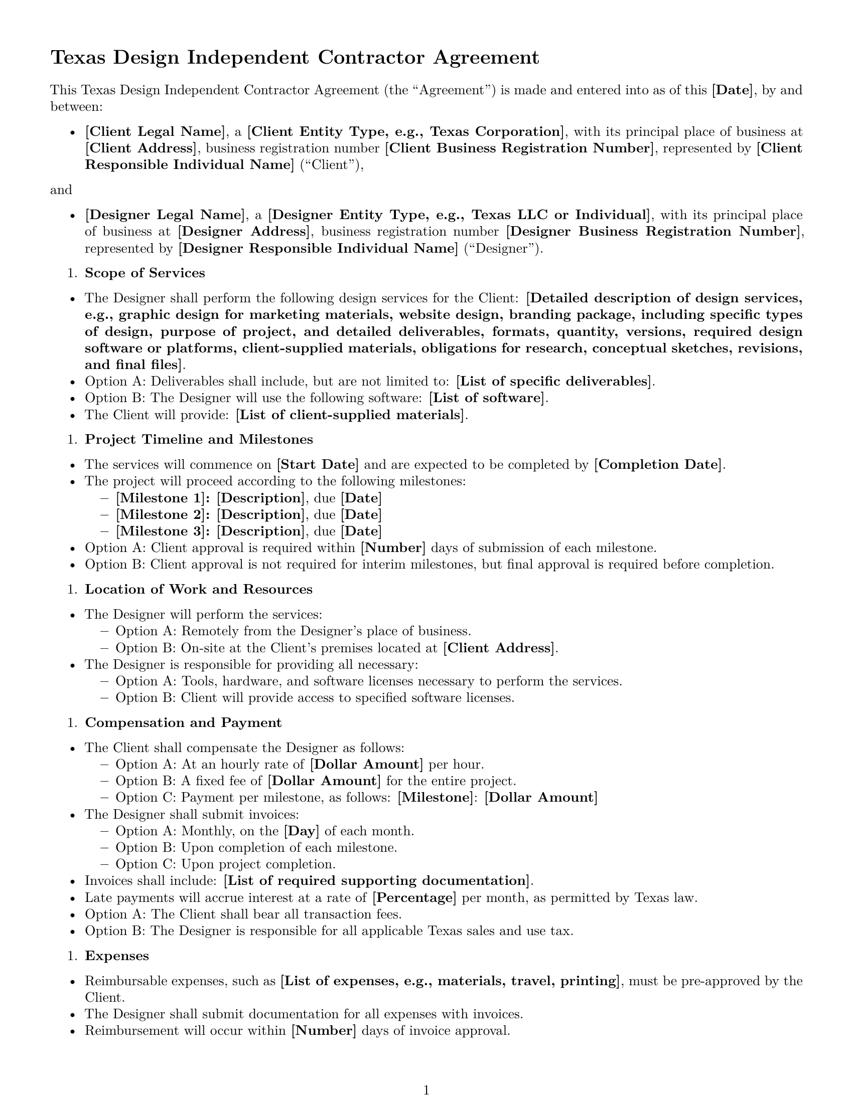 Preview page 1 of Free Texas design independent contractor agreement template