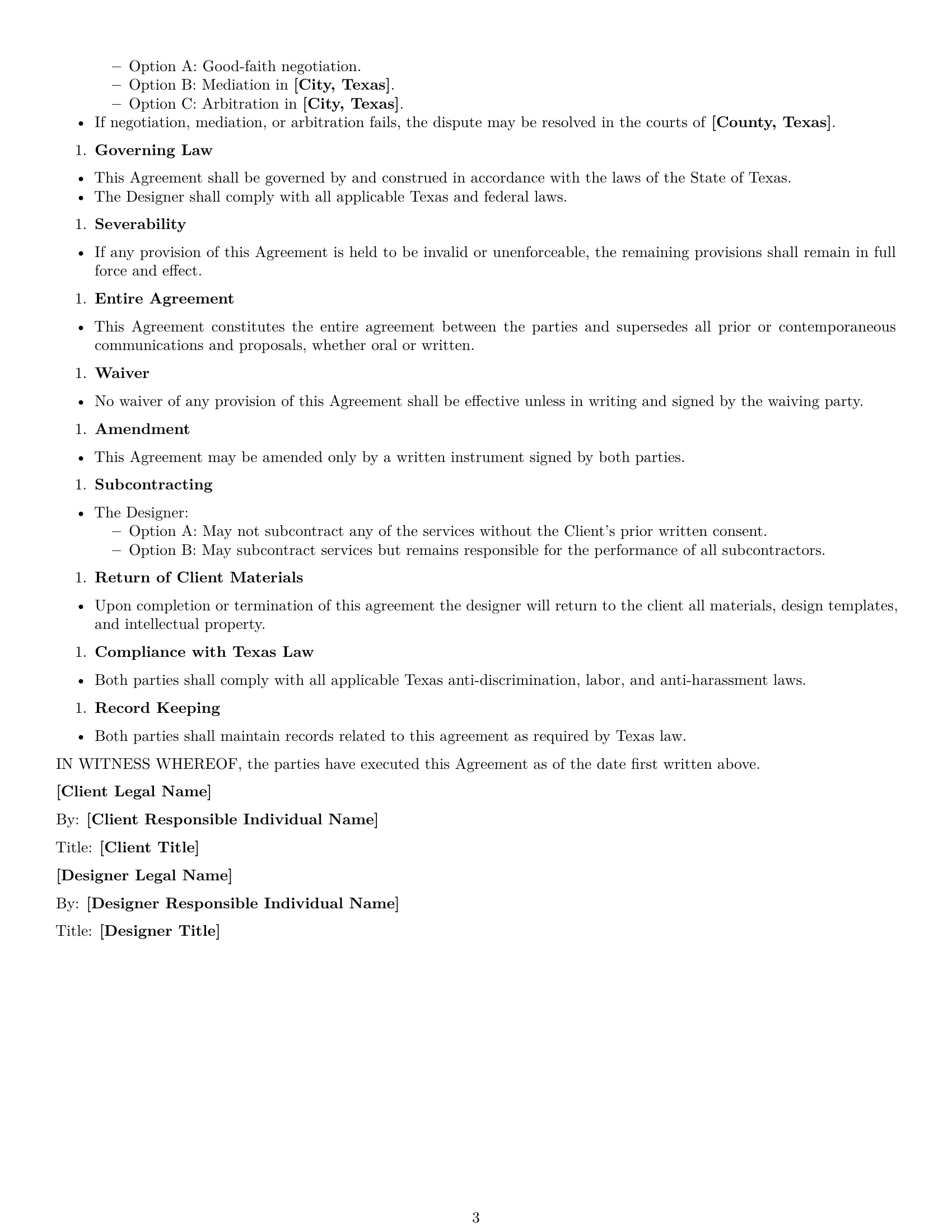 Preview page 3 of Free Texas design independent contractor agreement template