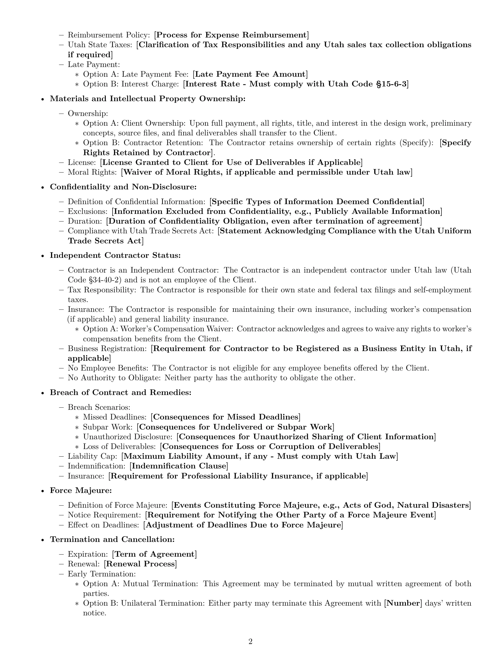 Preview page 2 of Free Utah design independent contractor agreement template