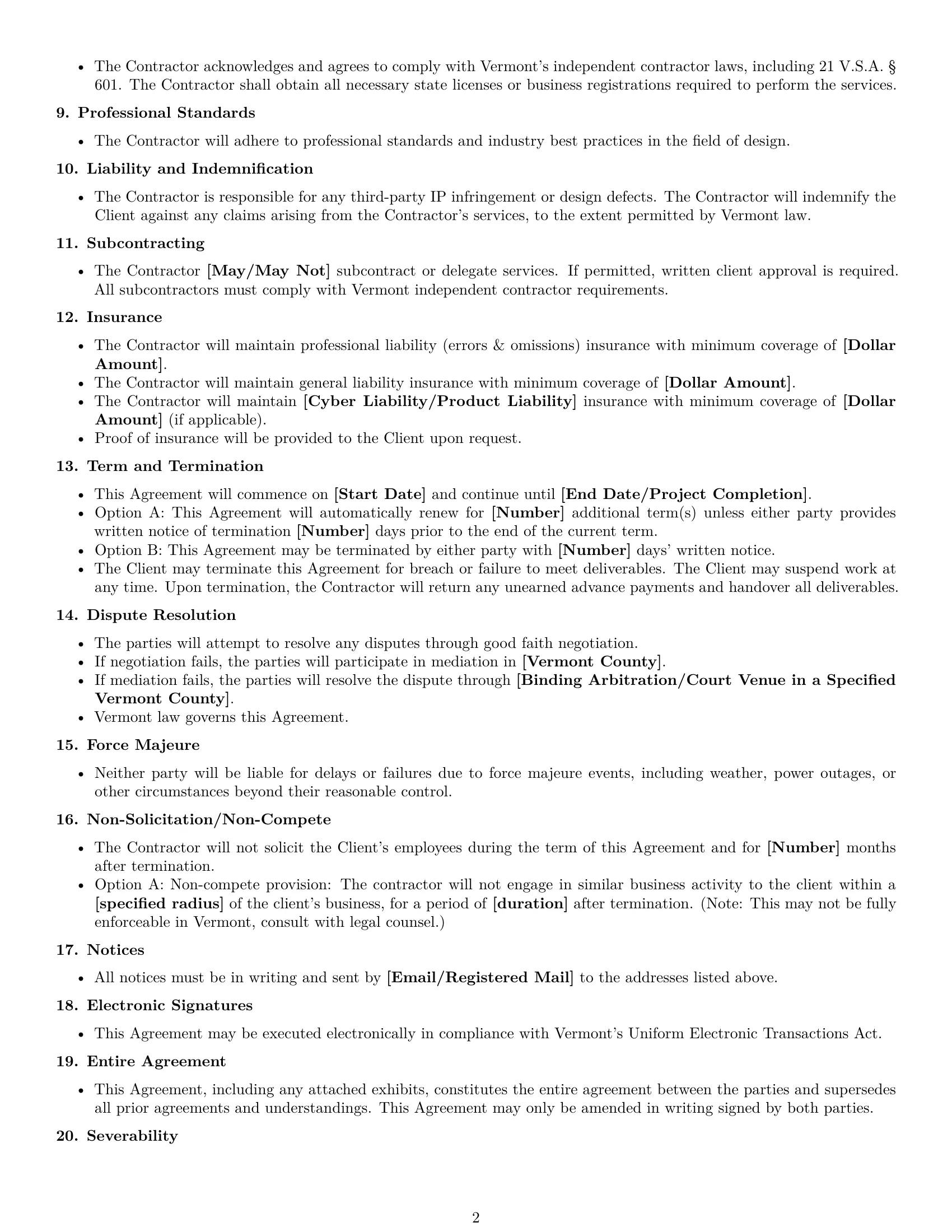 Preview page 2 of Free Vermont design independent contractor agreement template