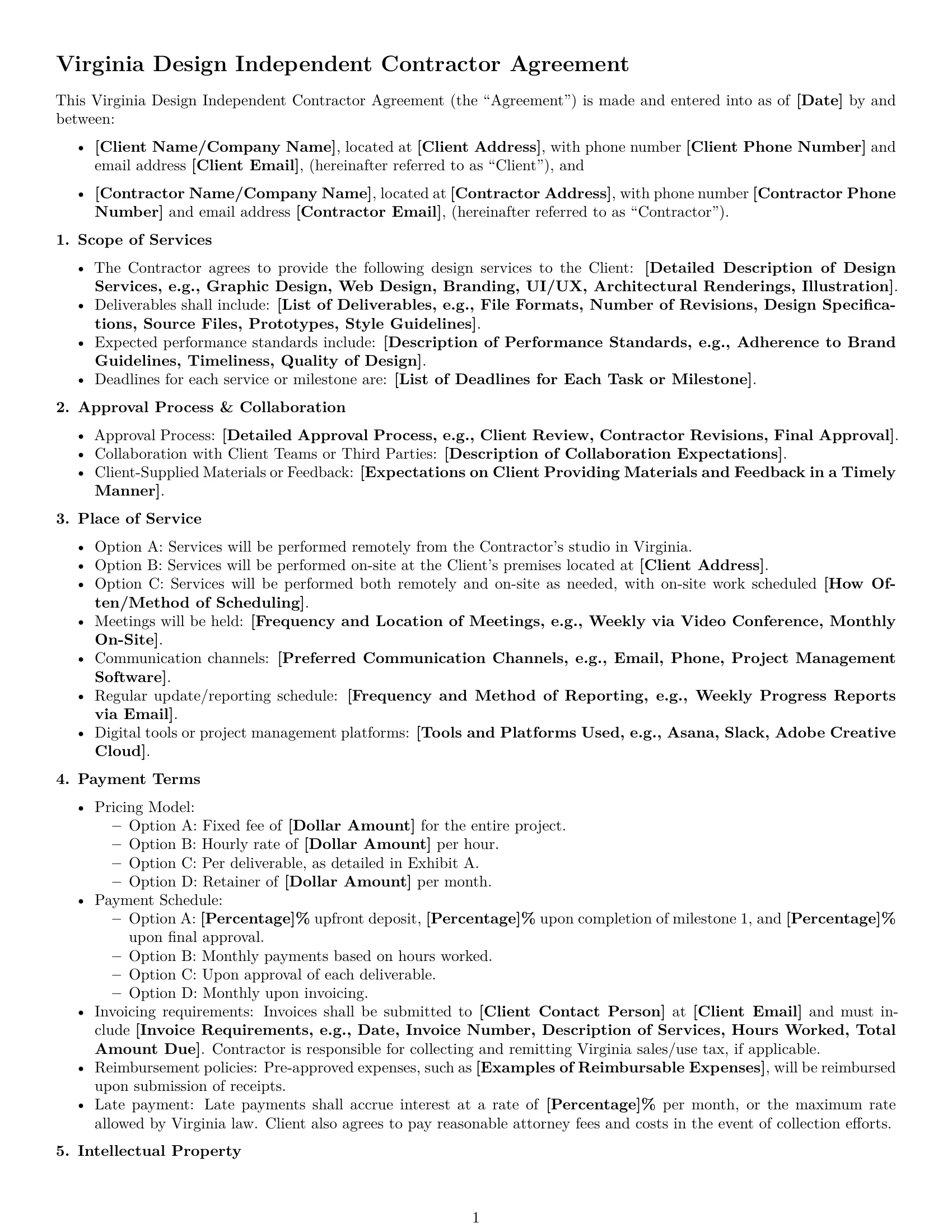 Preview page 1 of Free Virginia design independent contractor agreement template