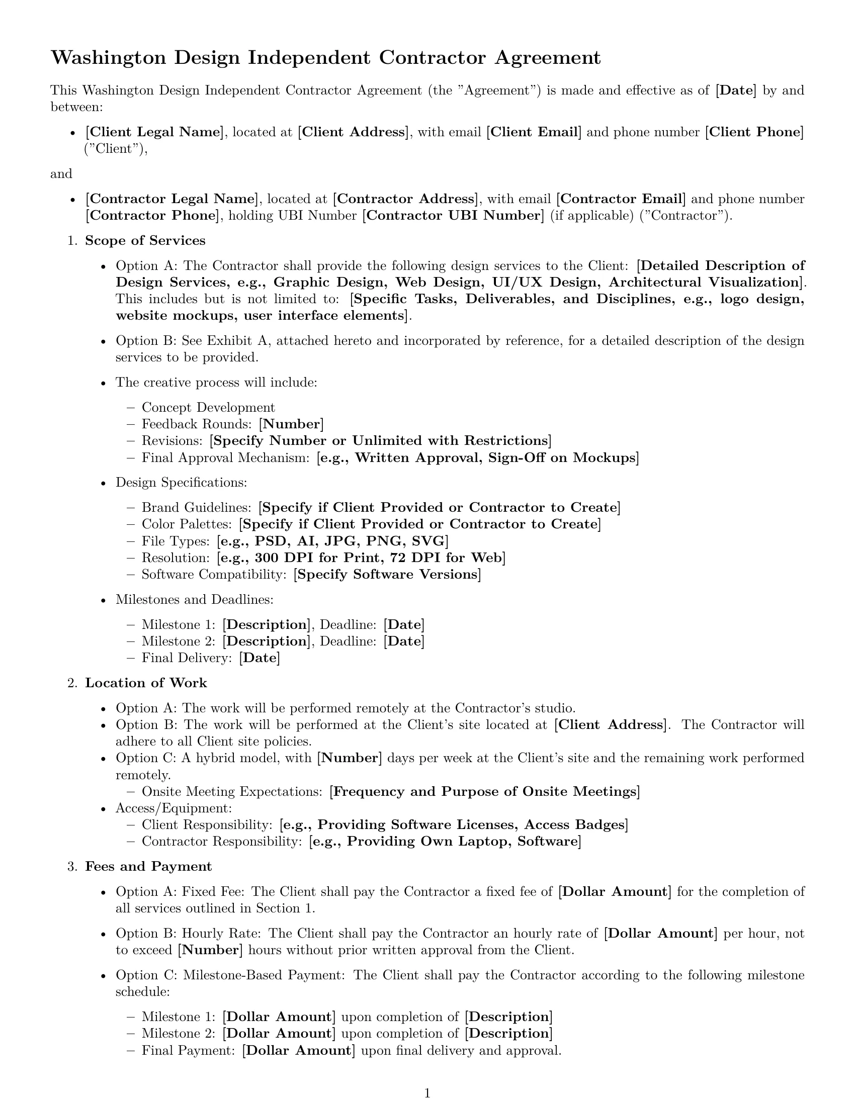Preview page 1 of Free Washington design independent contractor agreement template
