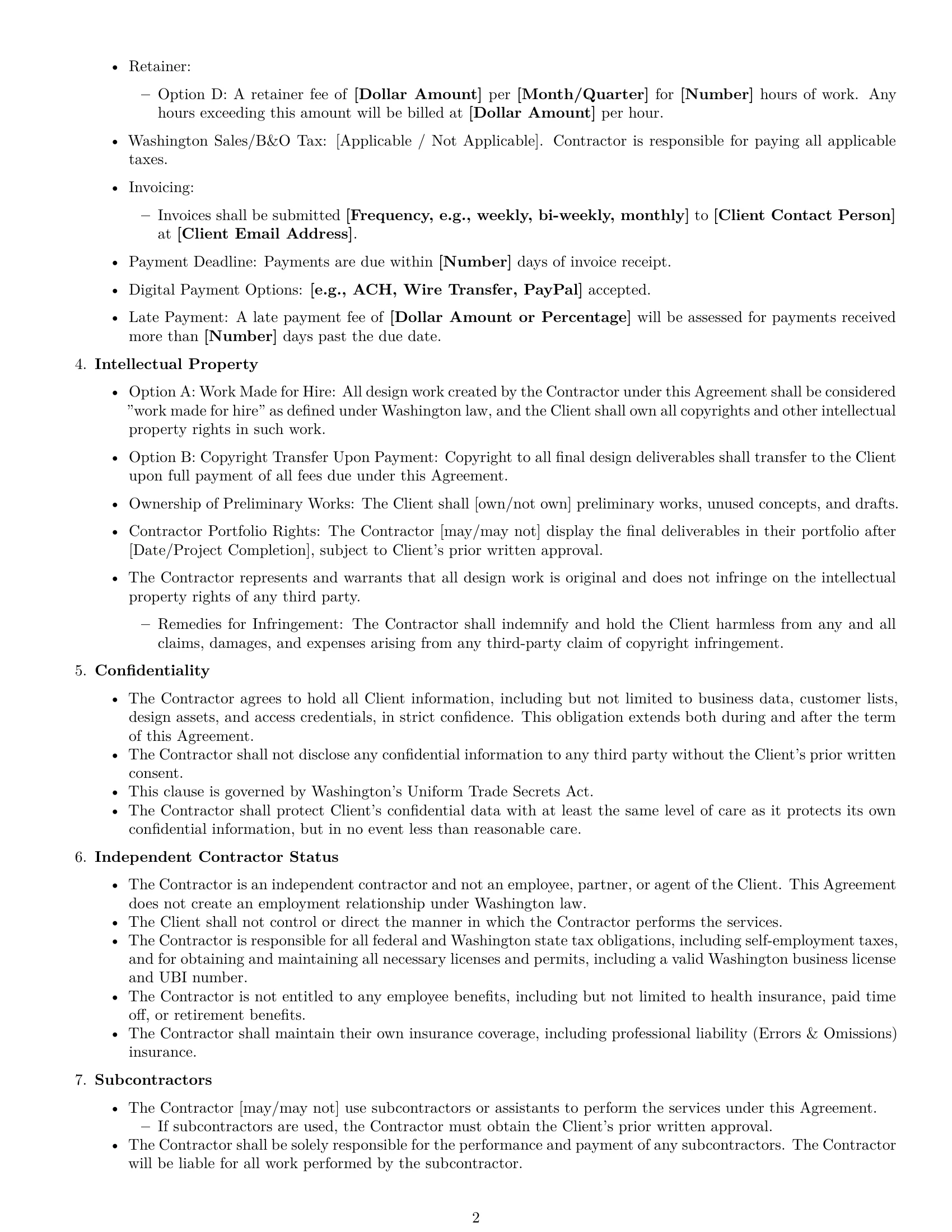 Preview page 2 of Free Washington design independent contractor agreement template