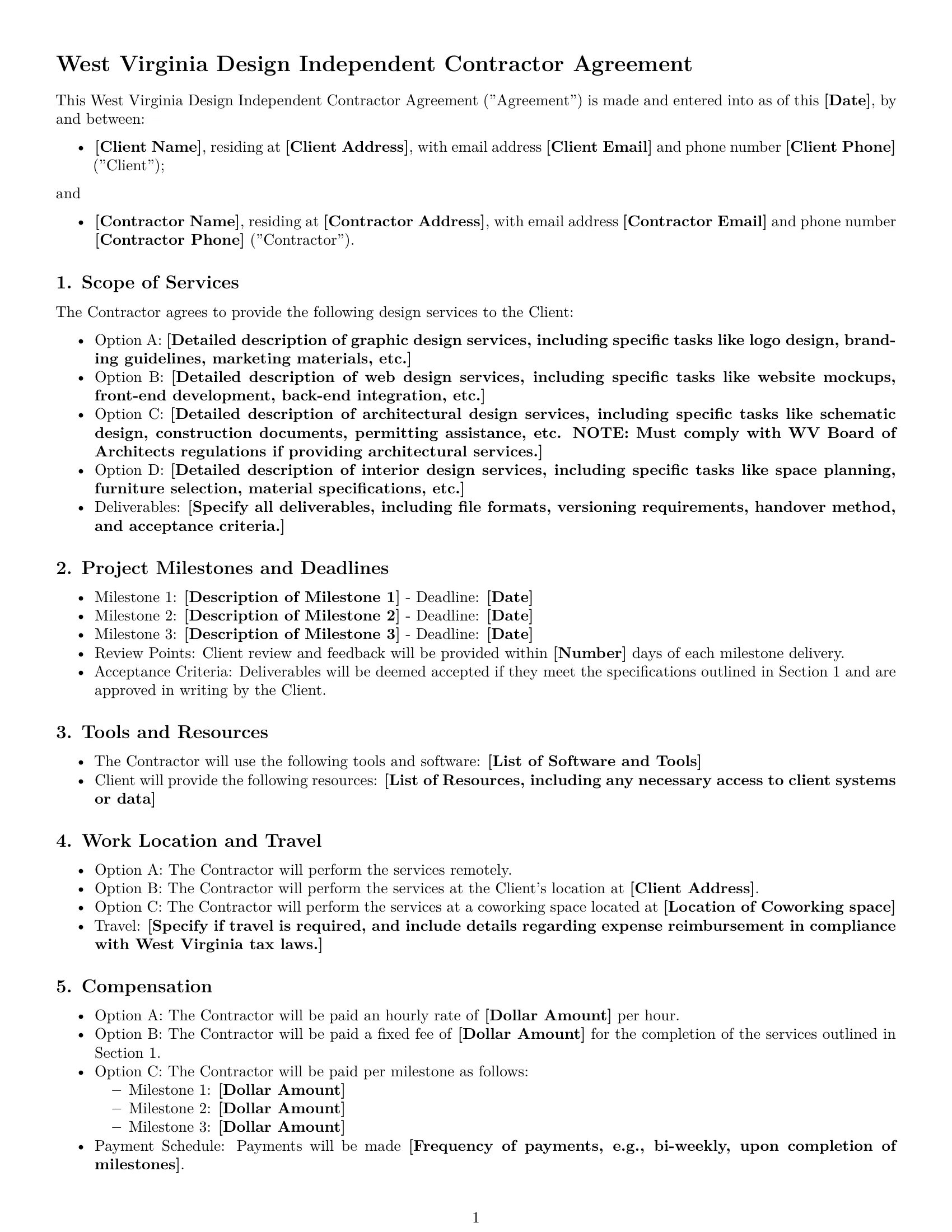 Preview page 1 of Free West Virginia design independent contractor agreement template