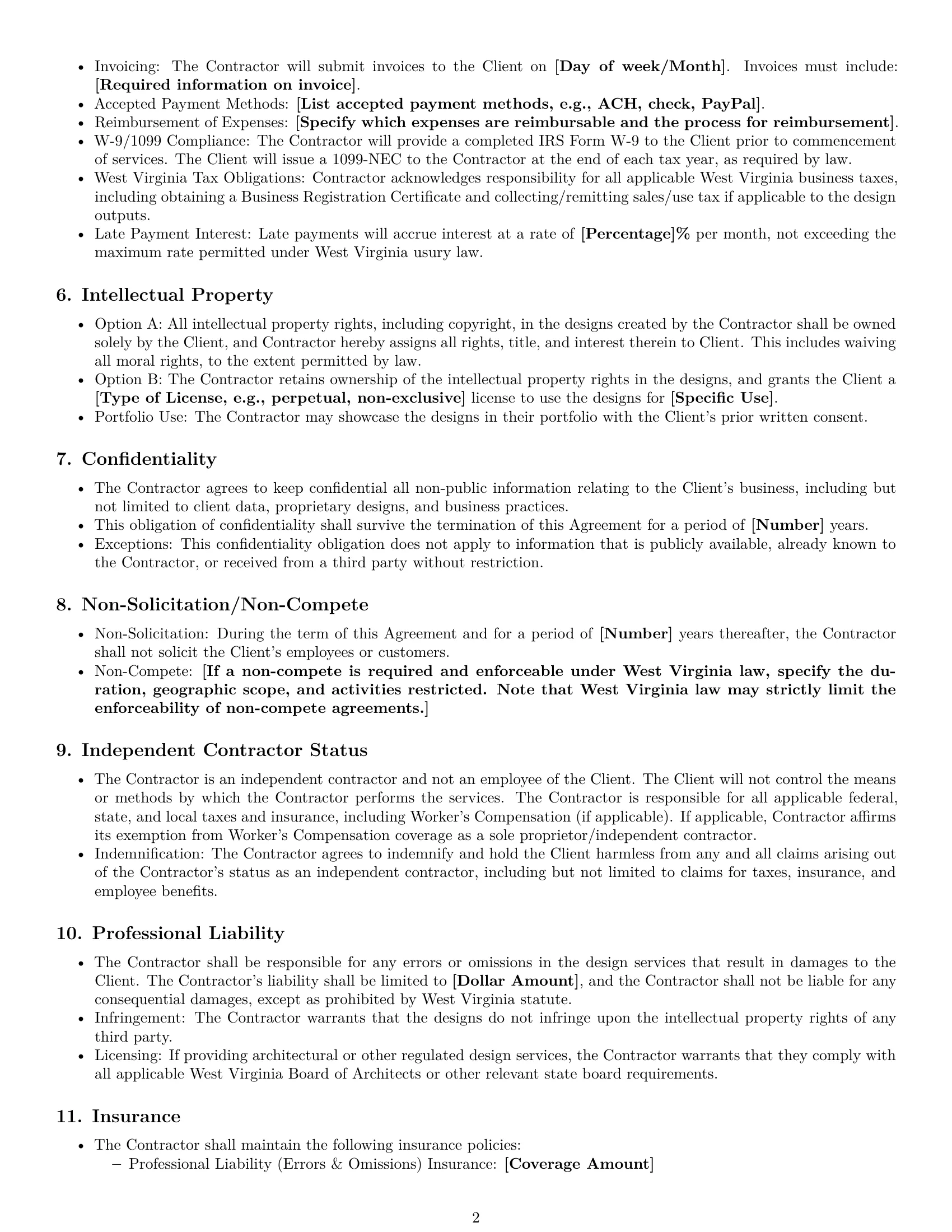 Preview page 2 of Free West Virginia design independent contractor agreement template