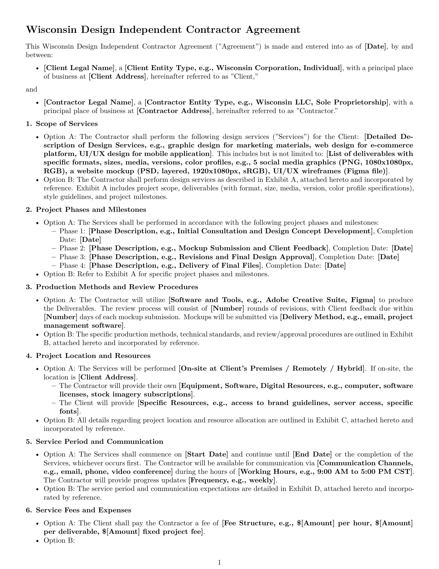 Preview page 1 of Free Wisconsin design independent contractor agreement template