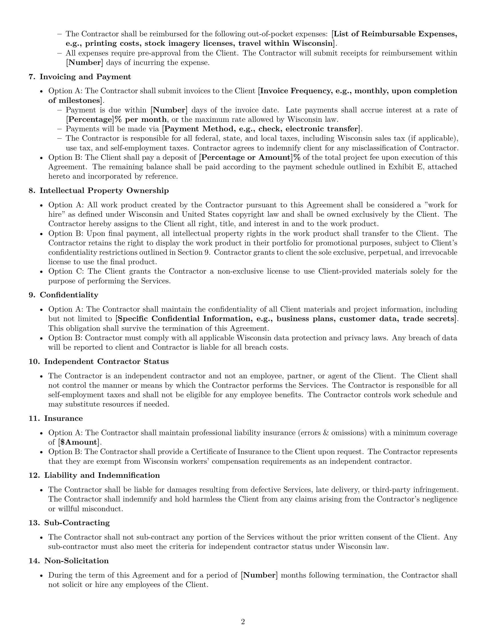 Preview page 2 of Free Wisconsin design independent contractor agreement template