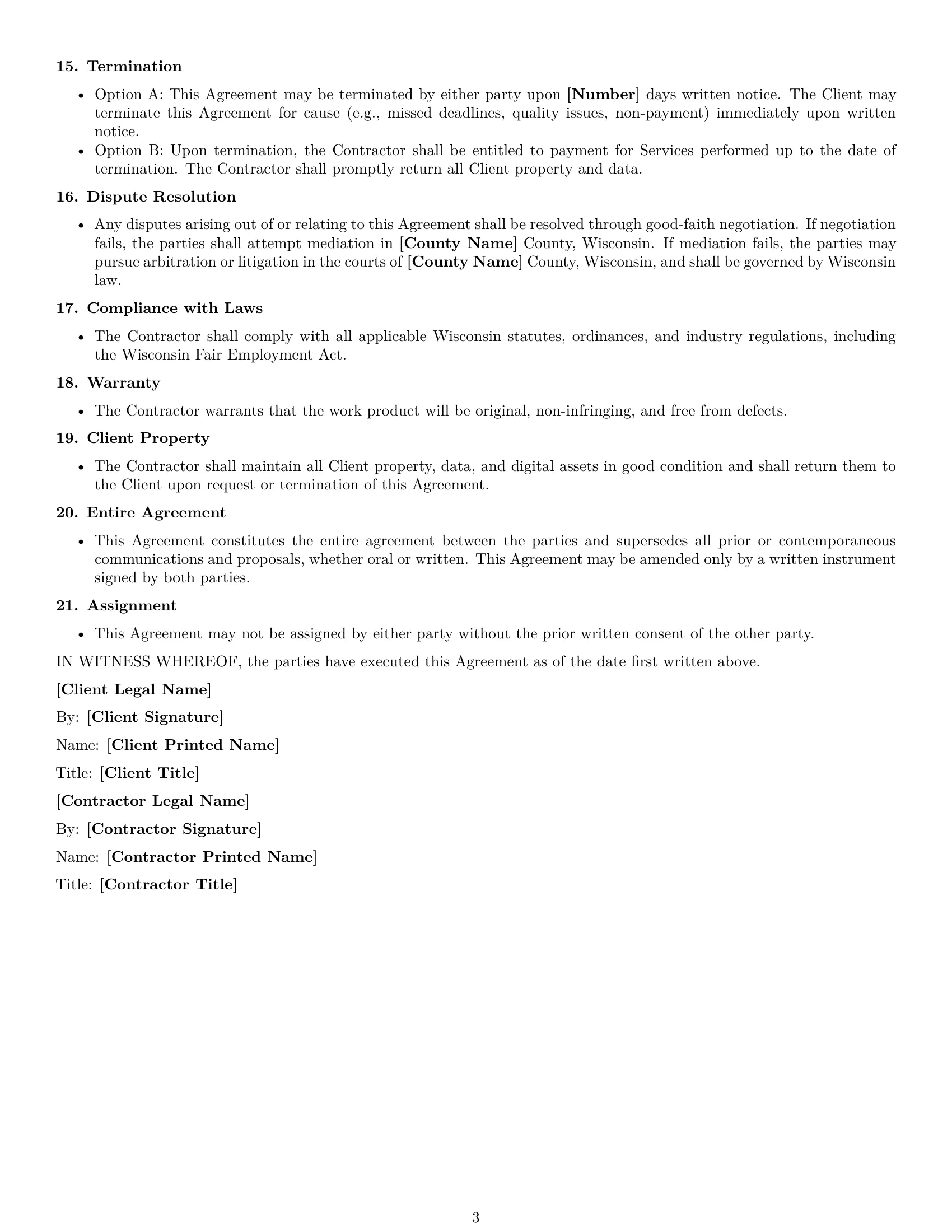 Preview page 3 of Free Wisconsin design independent contractor agreement template