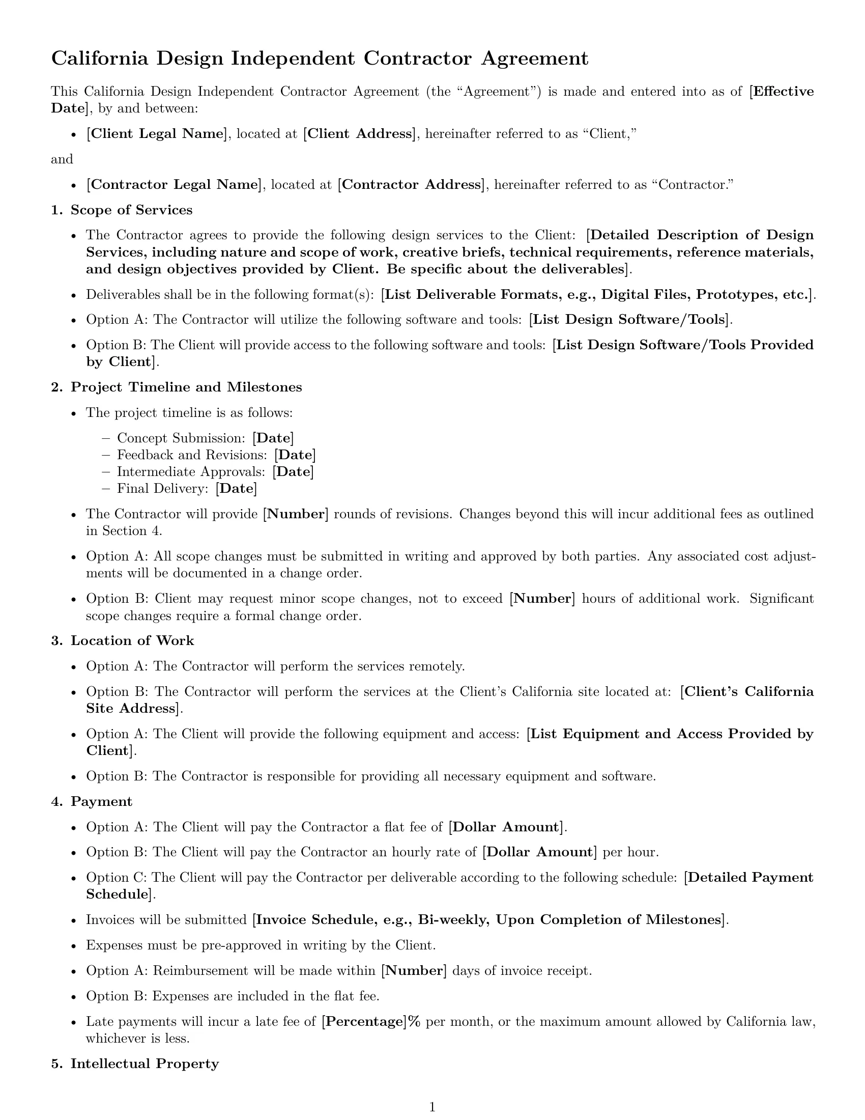 Preview page 1 of Free California design independent contractor agreement template