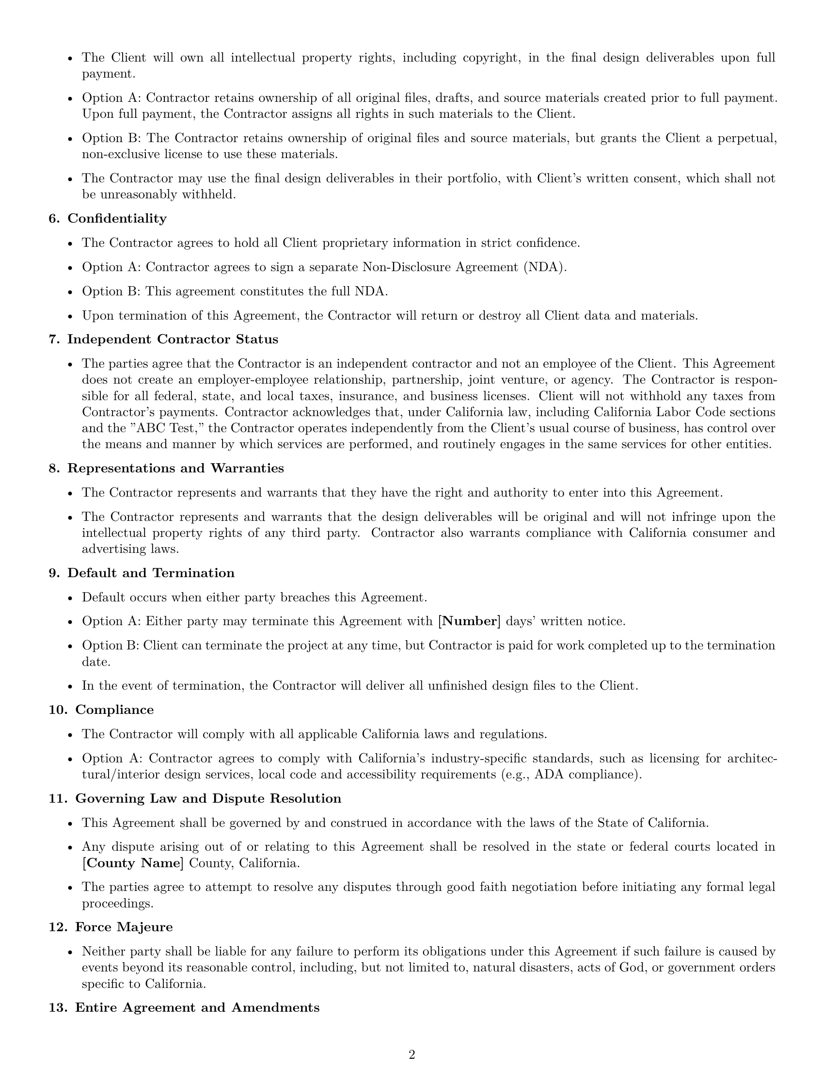 Preview page 2 of Free California design independent contractor agreement template