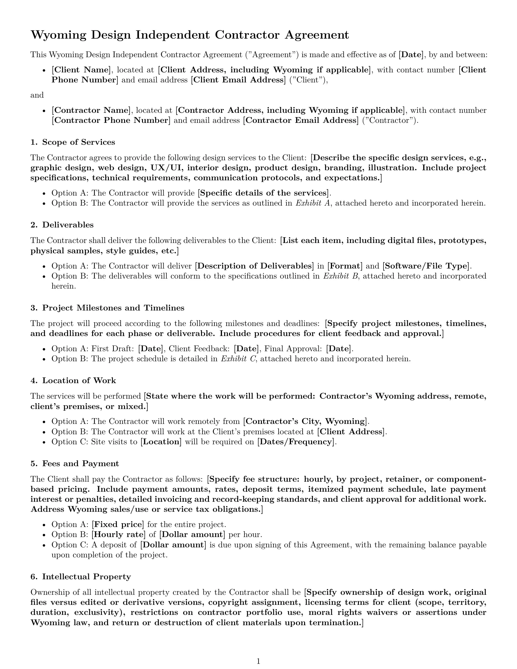Preview page 1 of Free Wyoming design independent contractor agreement template