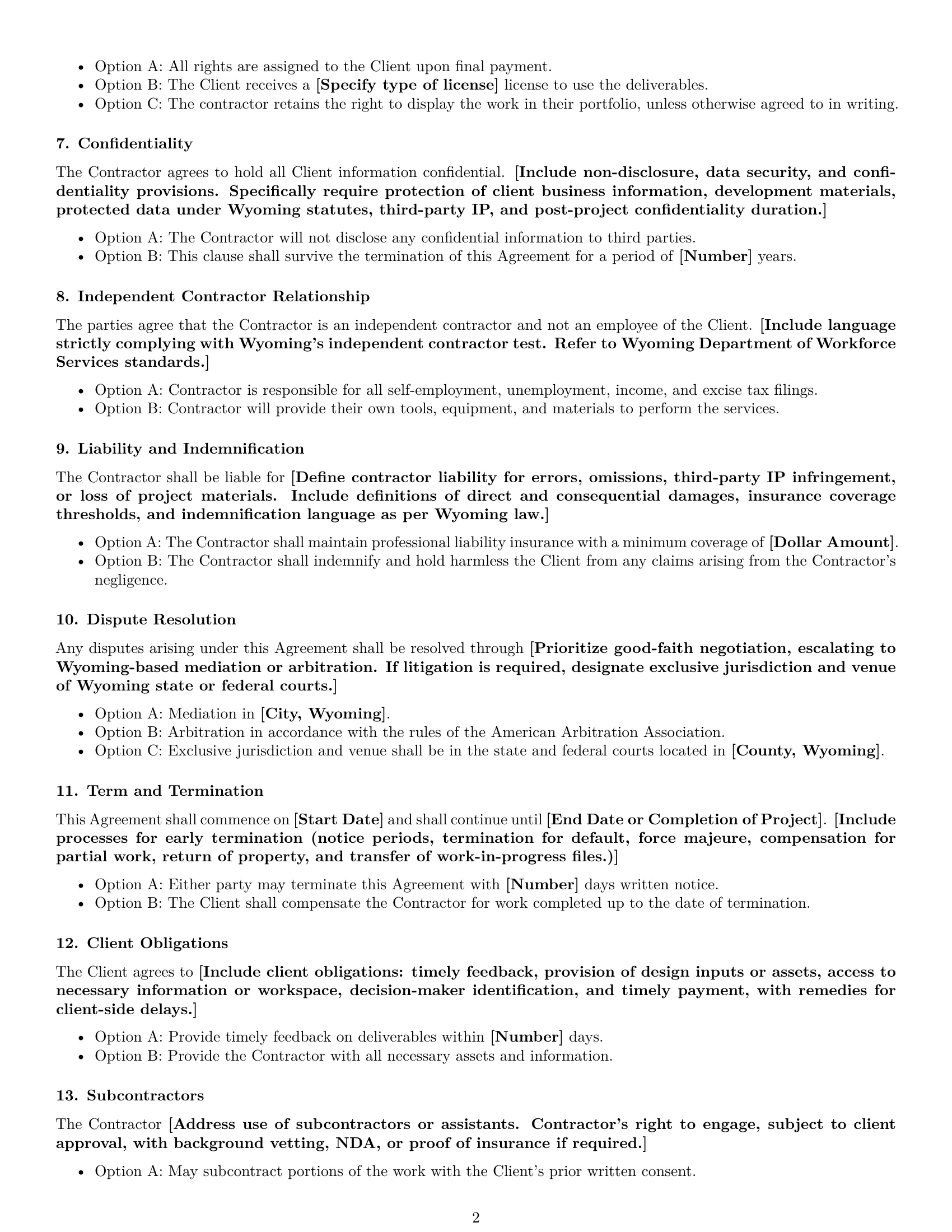 Preview page 2 of Free Wyoming design independent contractor agreement template