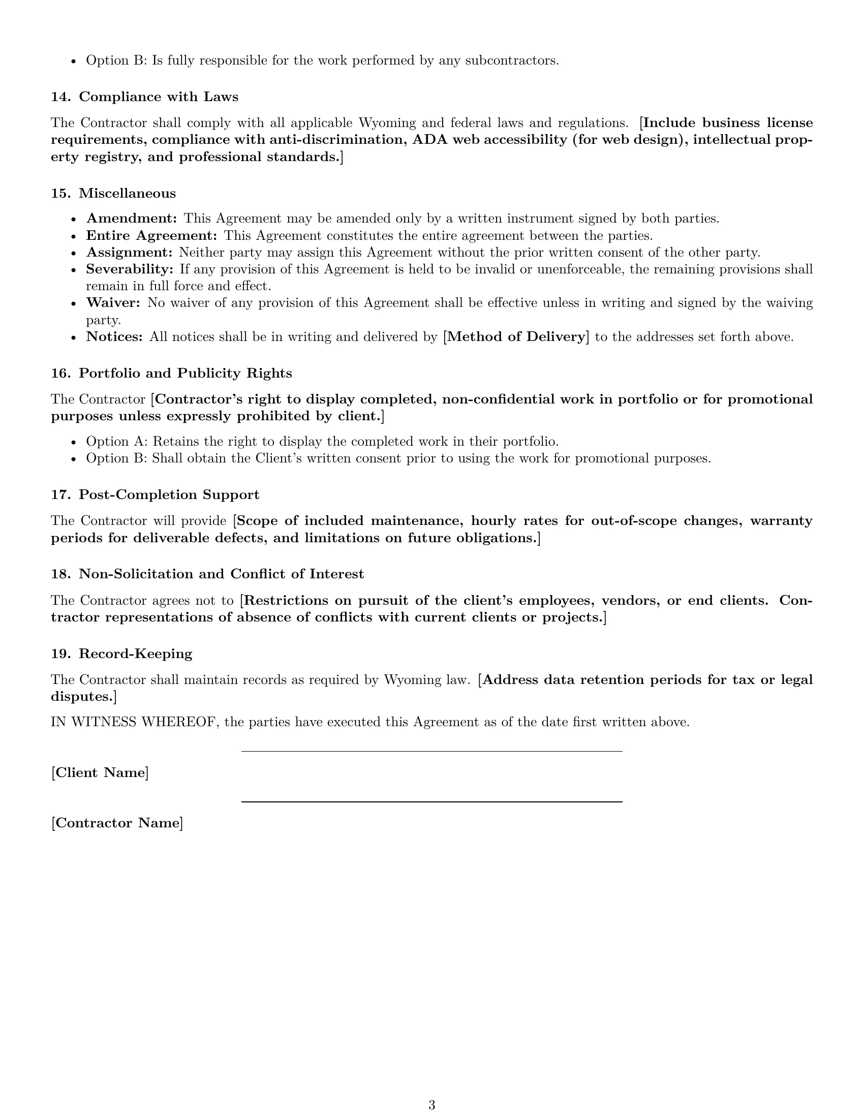 Preview page 3 of Free Wyoming design independent contractor agreement template