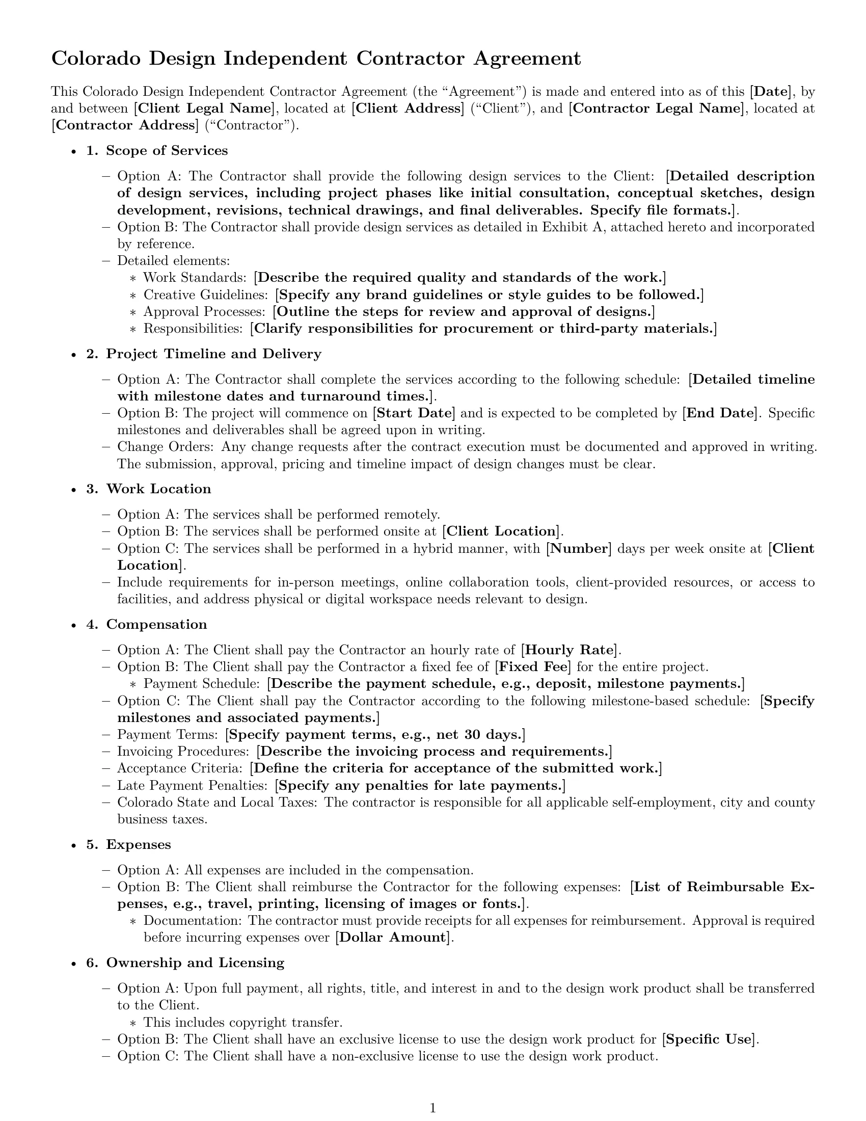 Preview page 1 of Free Colorado design independent contractor agreement template
