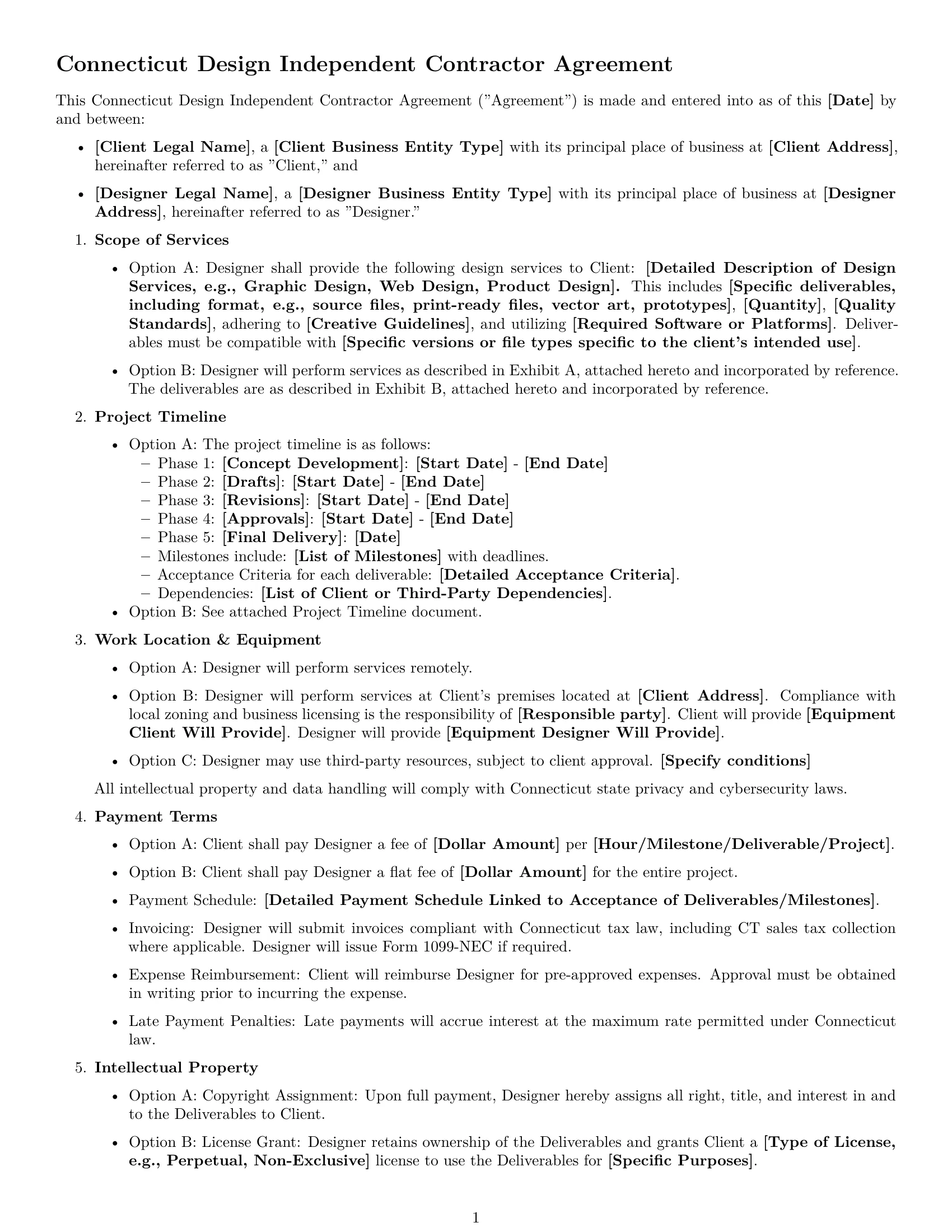 Preview page 1 of Free Connecticut design independent contractor agreement template