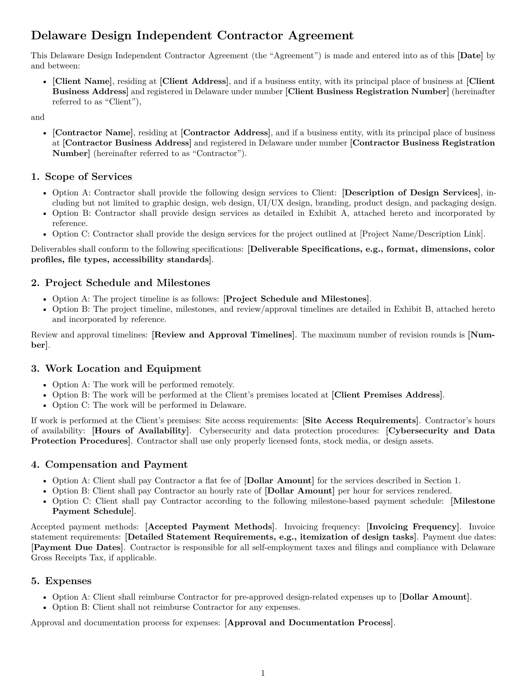 Preview page 1 of Free Delaware design independent contractor agreement template