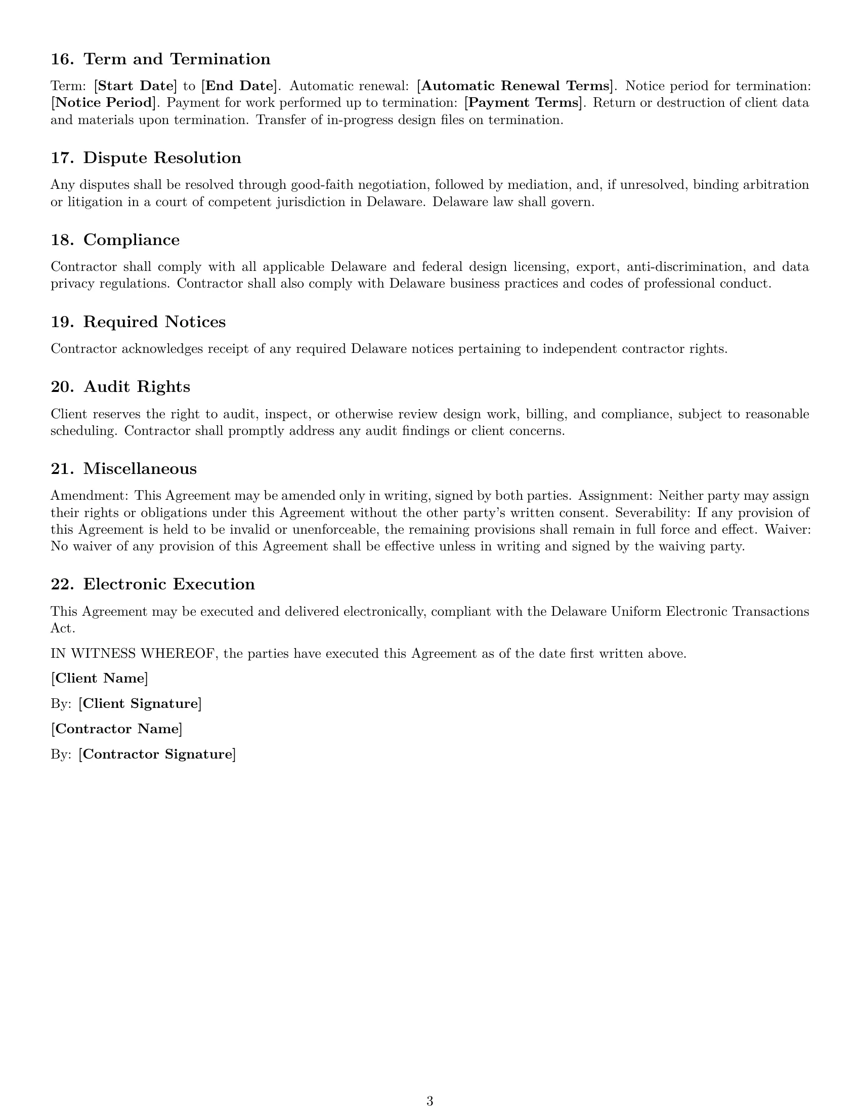 Preview page 3 of Free Delaware design independent contractor agreement template