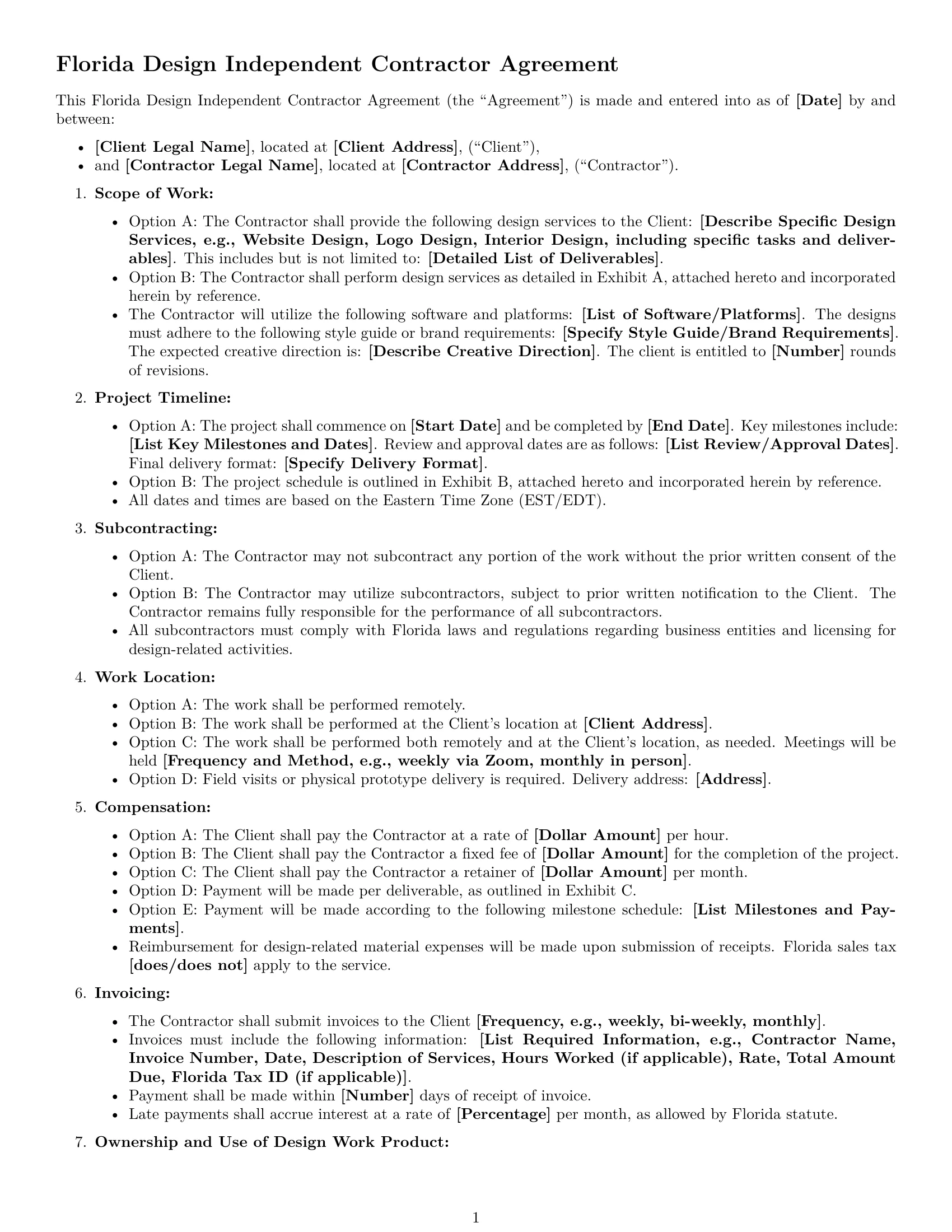 Preview page 1 of Free Florida design independent contractor agreement template