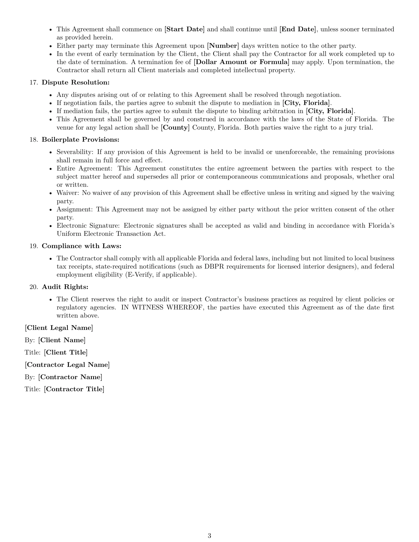 Preview page 3 of Free Florida design independent contractor agreement template