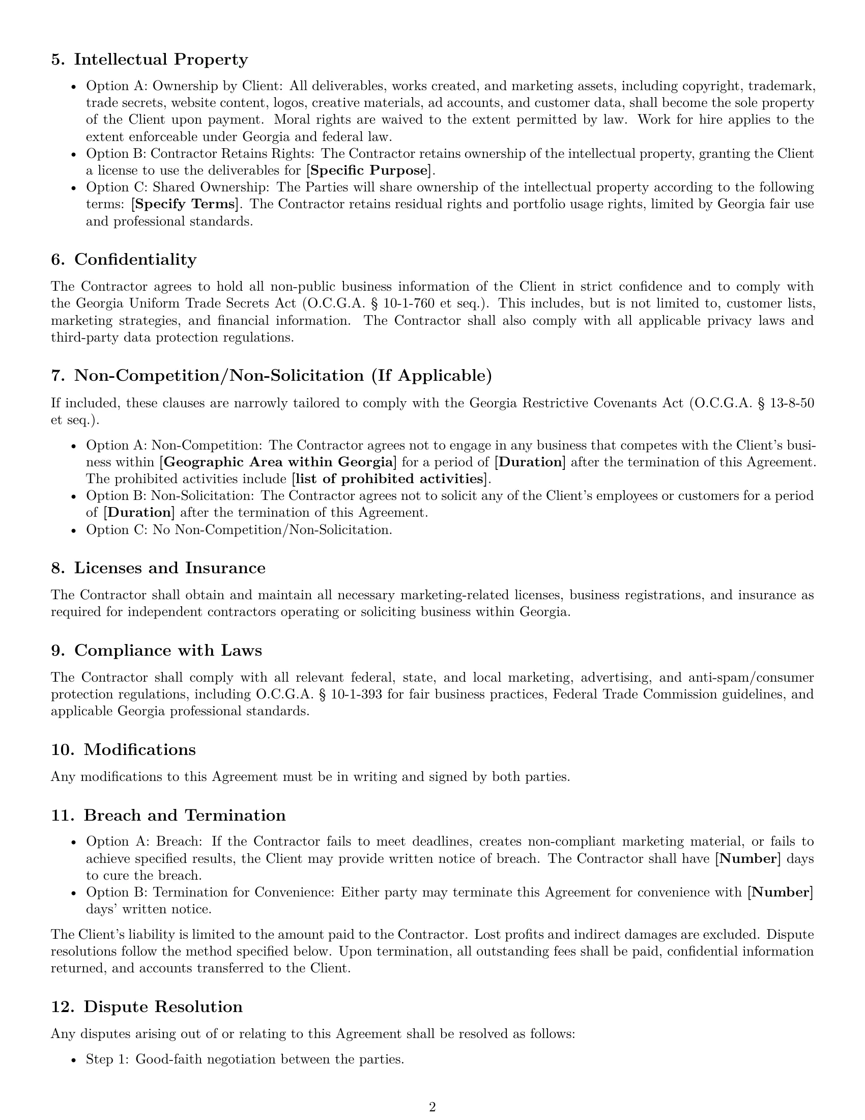 Preview page 2 of Free Georgia marketing independent contractor agreement template