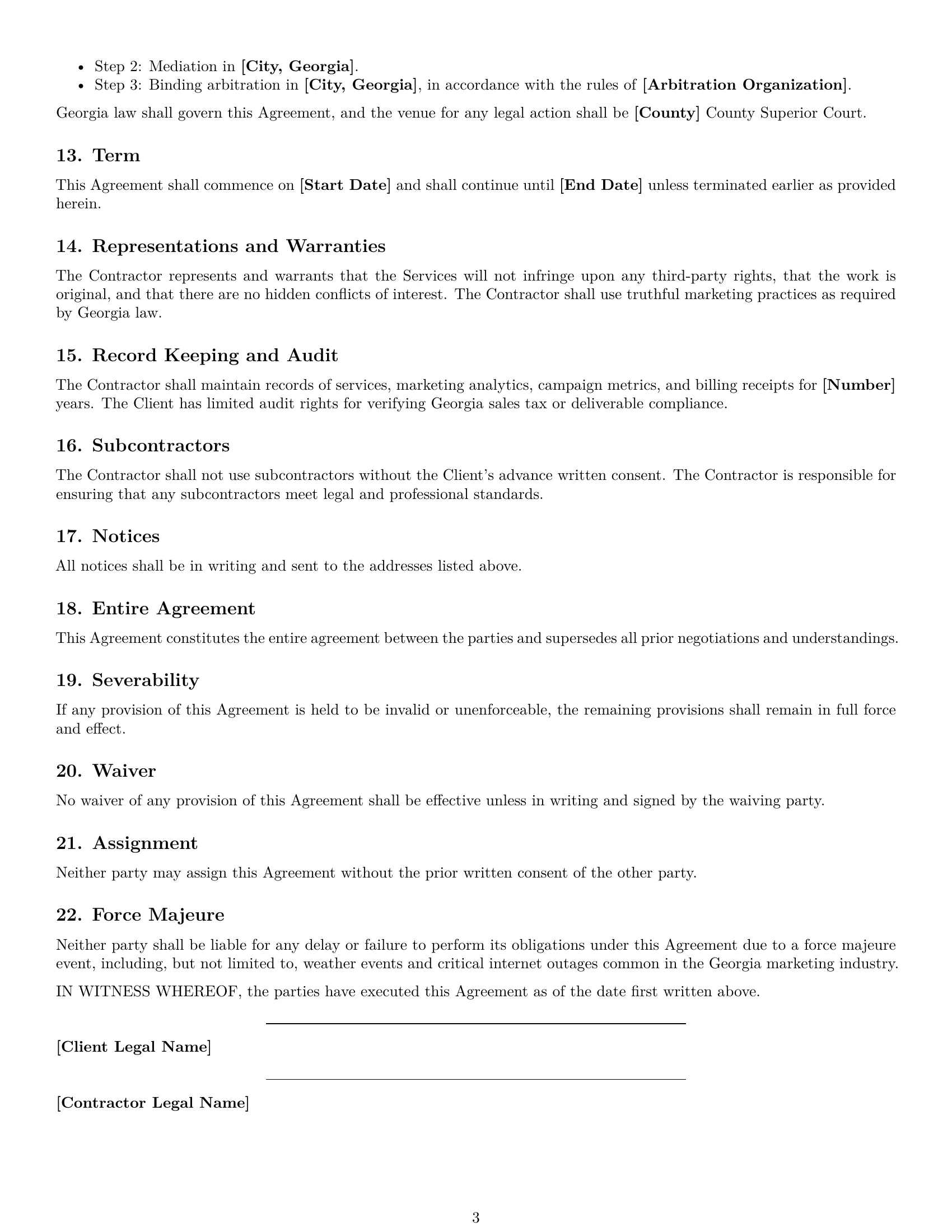 Preview page 3 of Free Georgia marketing independent contractor agreement template