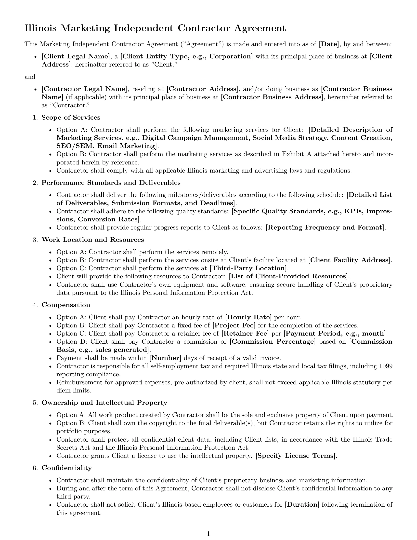 Preview page 1 of Free Illinois marketing independent contractor agreement template