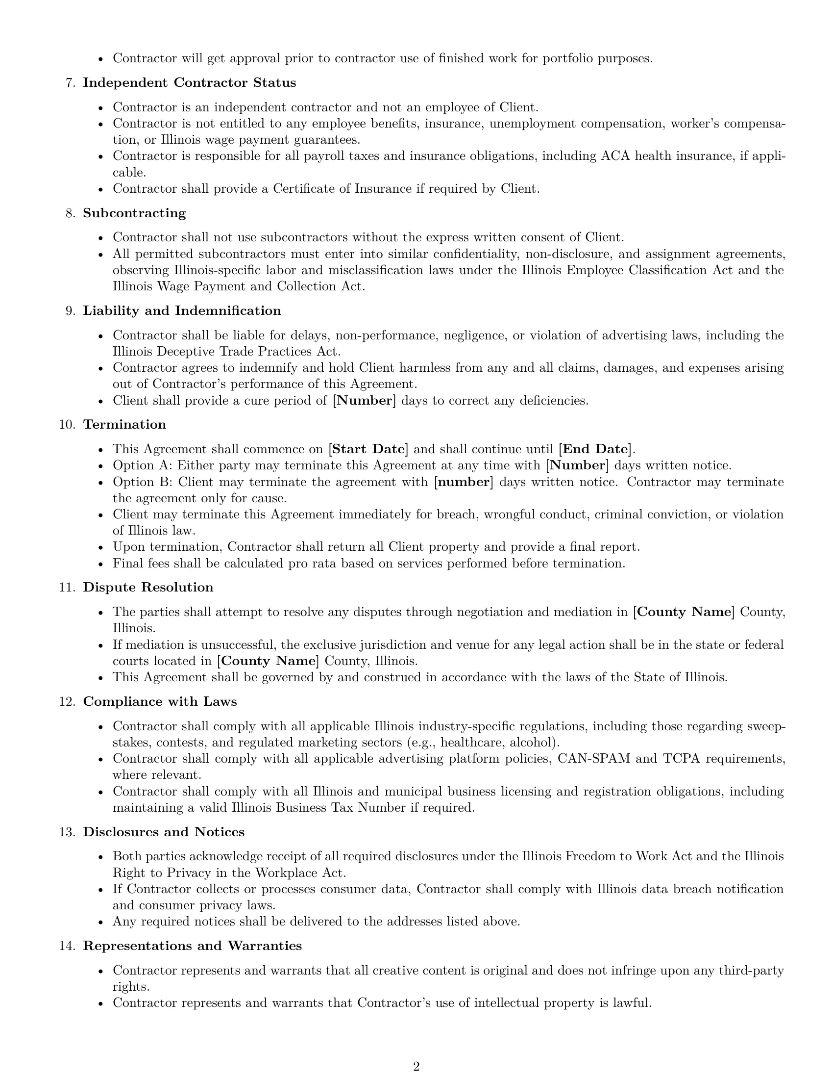 Preview page 2 of Free Illinois marketing independent contractor agreement template