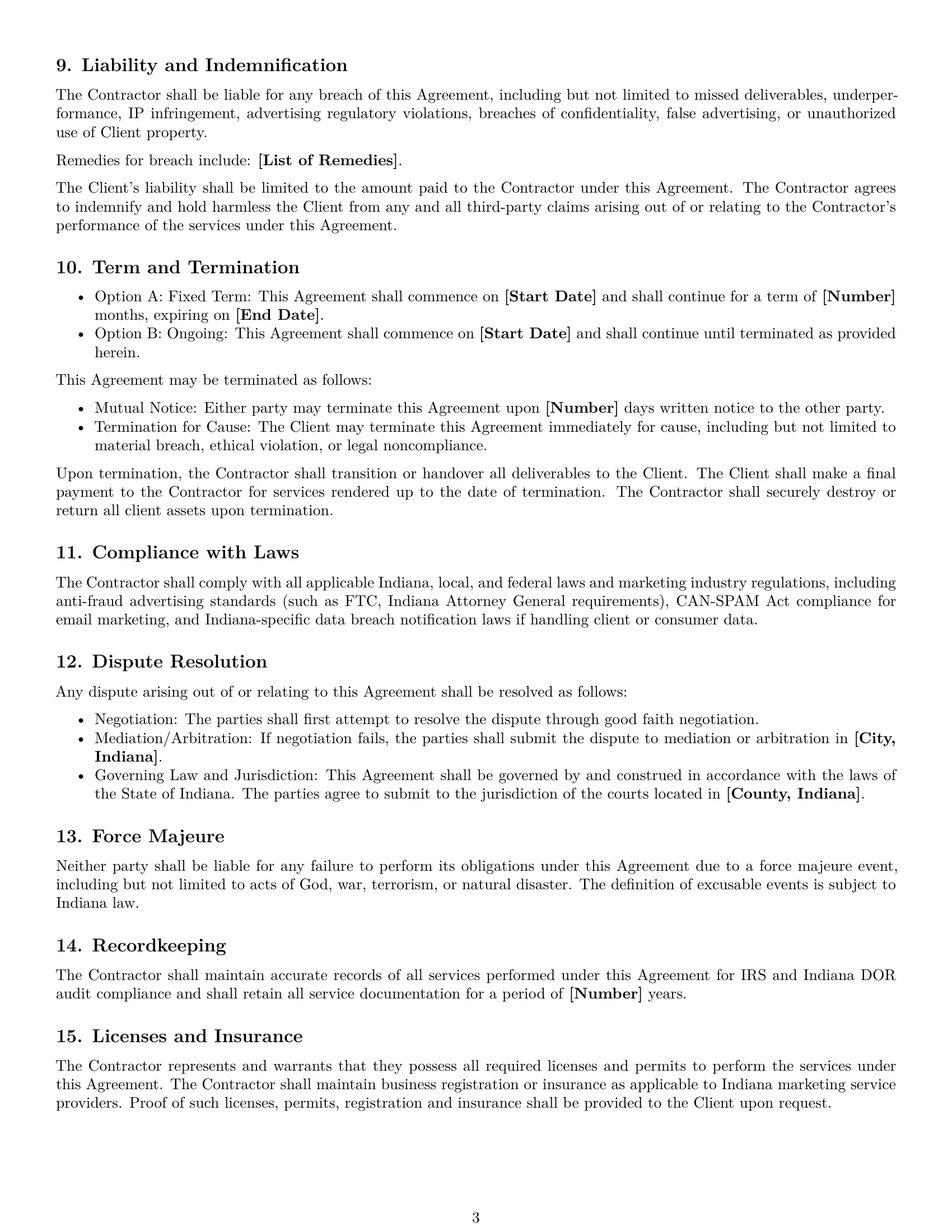 Preview page 3 of Free Indiana marketing independent contractor agreement template