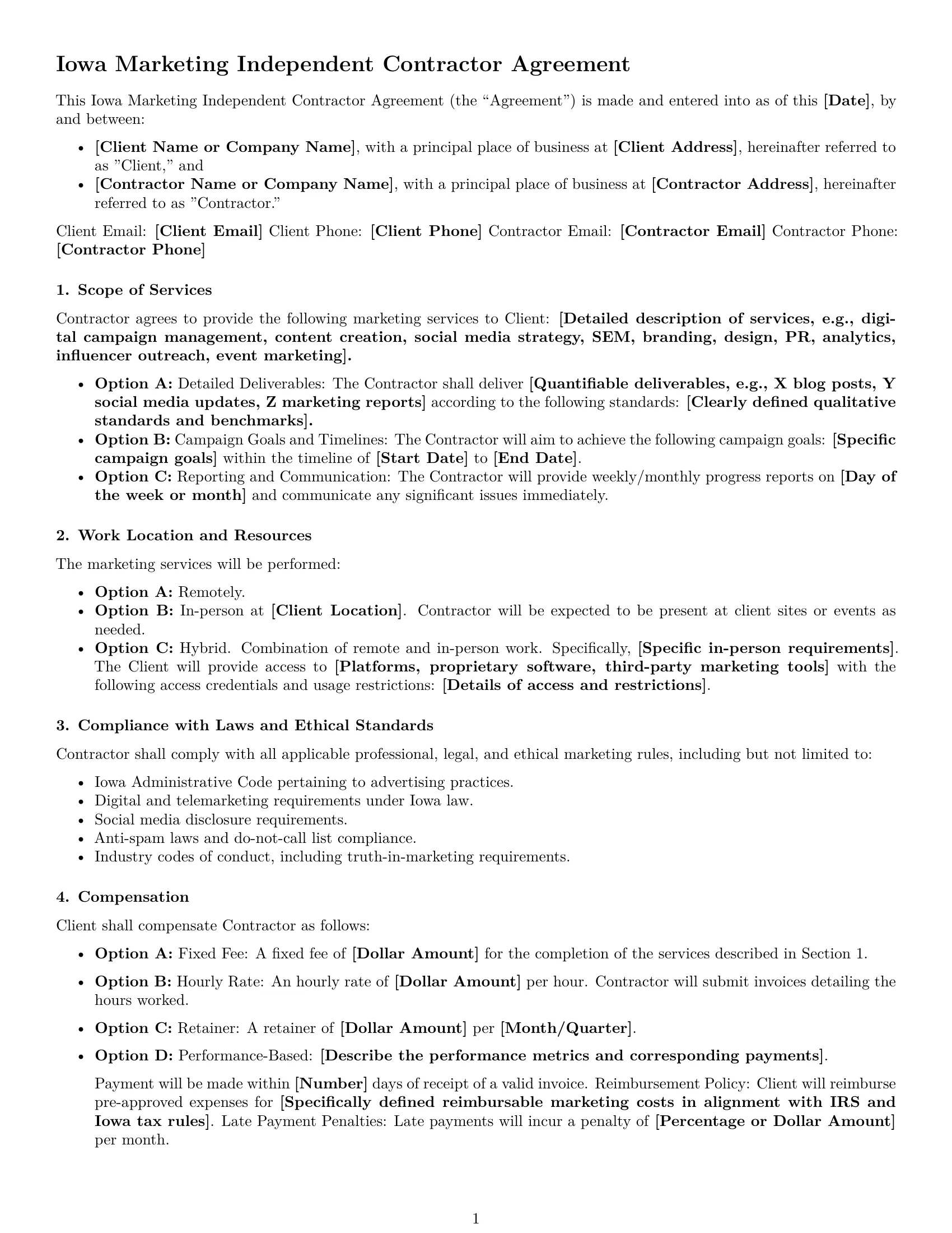 Preview page 1 of Free Iowa marketing independent contractor agreement template