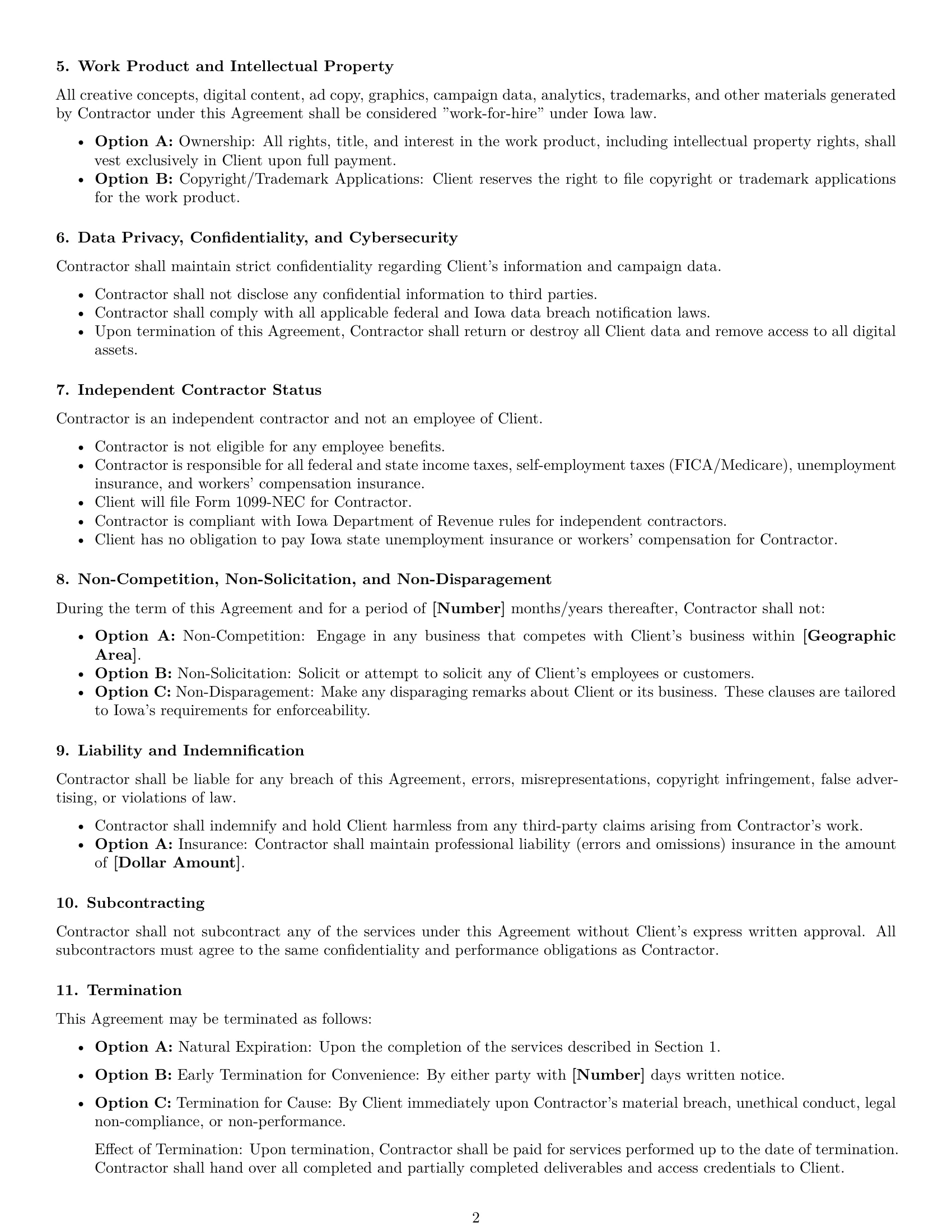 Preview page 2 of Free Iowa marketing independent contractor agreement template