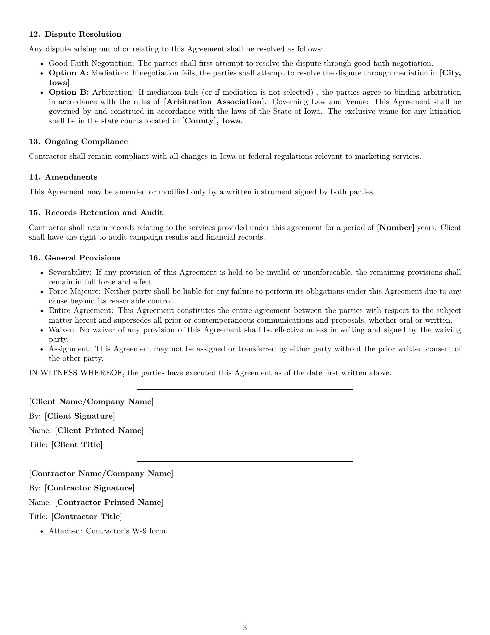 Preview page 3 of Free Iowa marketing independent contractor agreement template