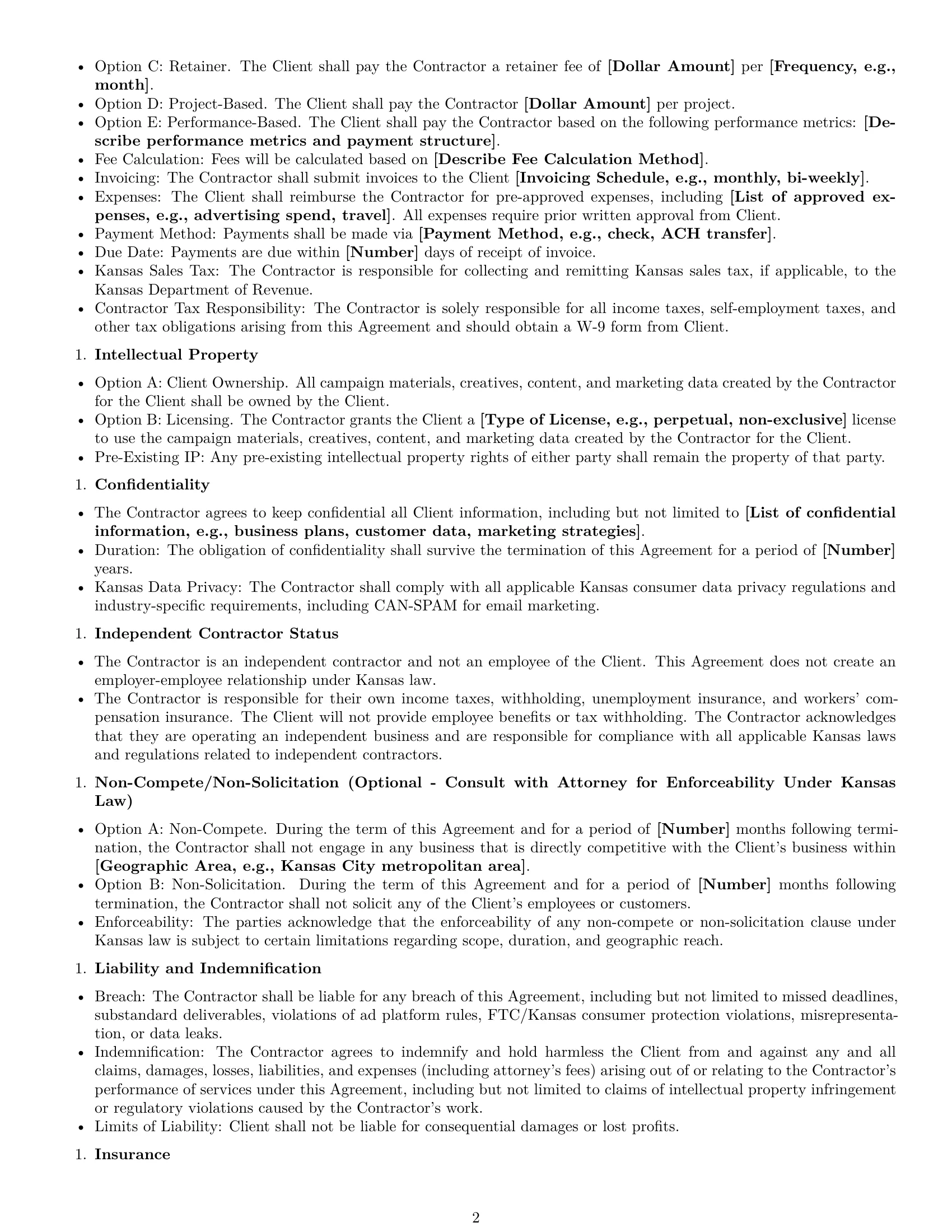 Preview page 2 of Free Kansas marketing independent contractor agreement template