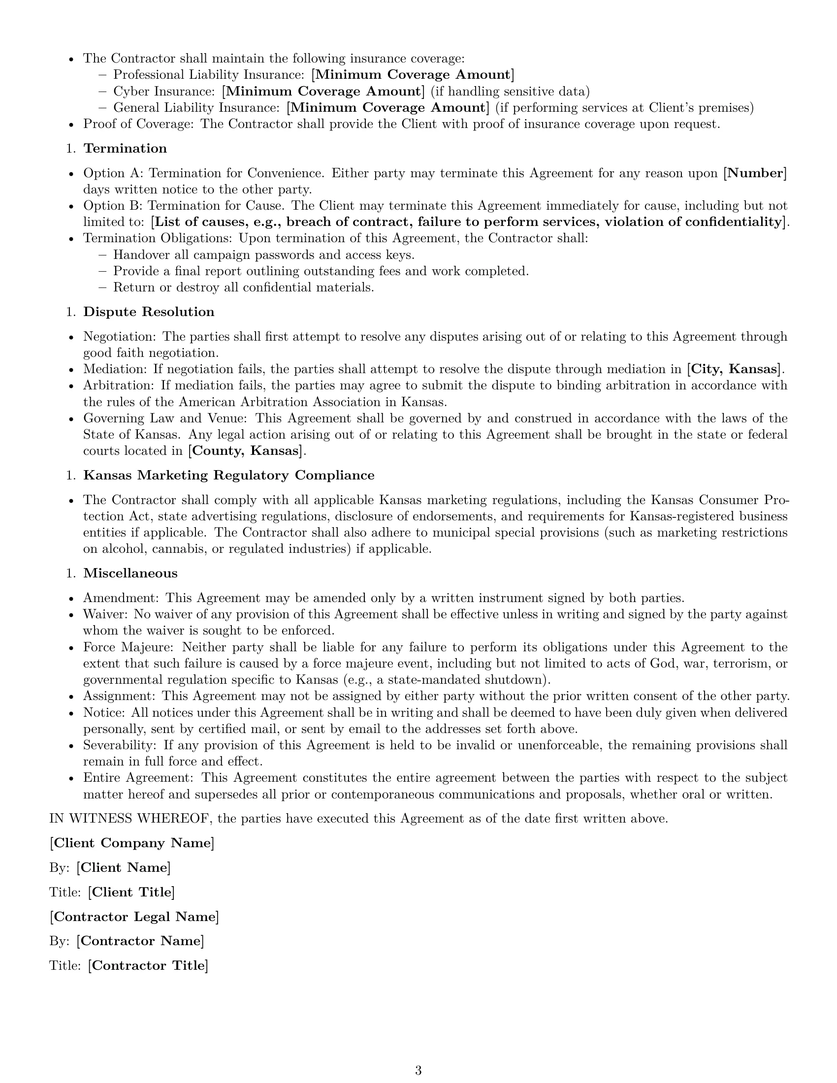 Preview page 3 of Free Kansas marketing independent contractor agreement template