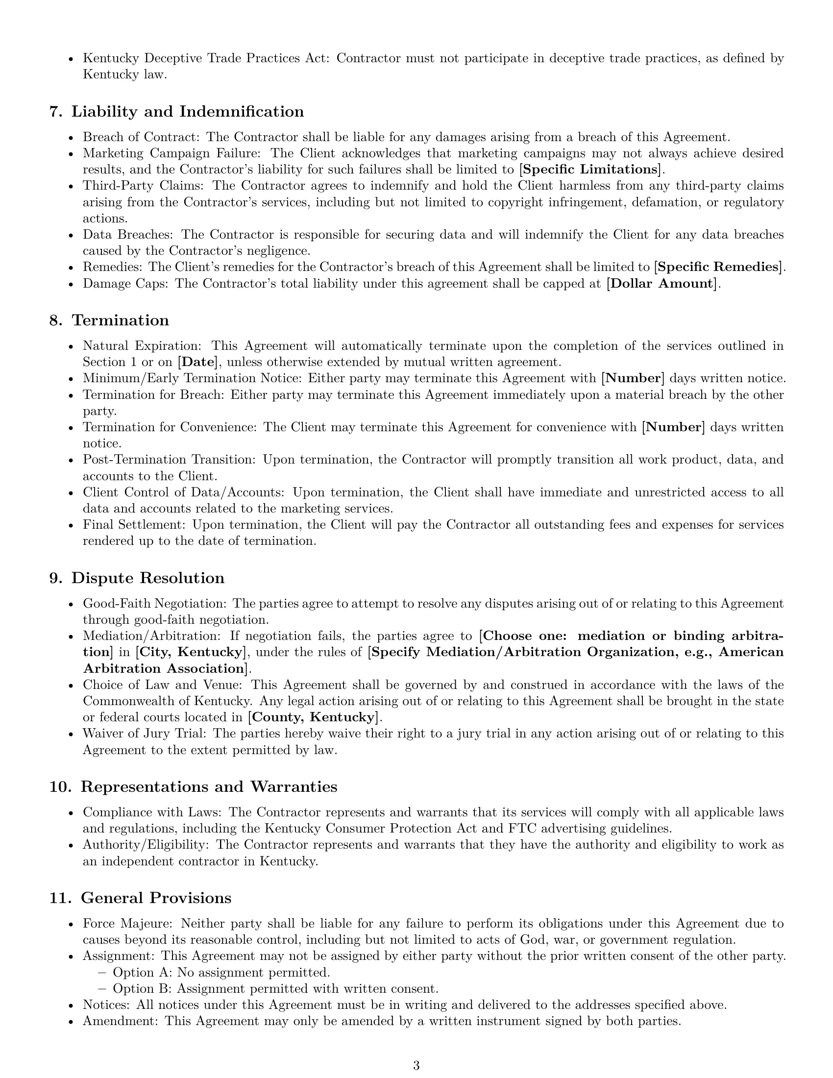 Preview page 3 of Free Kentucky marketing independent contractor agreement template