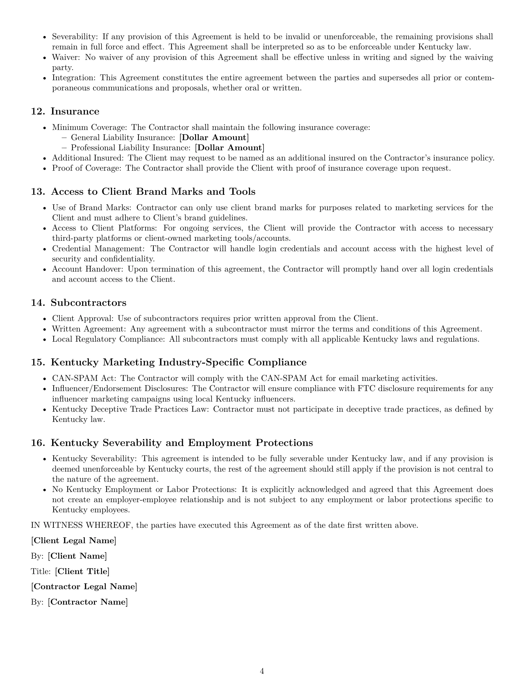 Preview page 4 of Free Kentucky marketing independent contractor agreement template