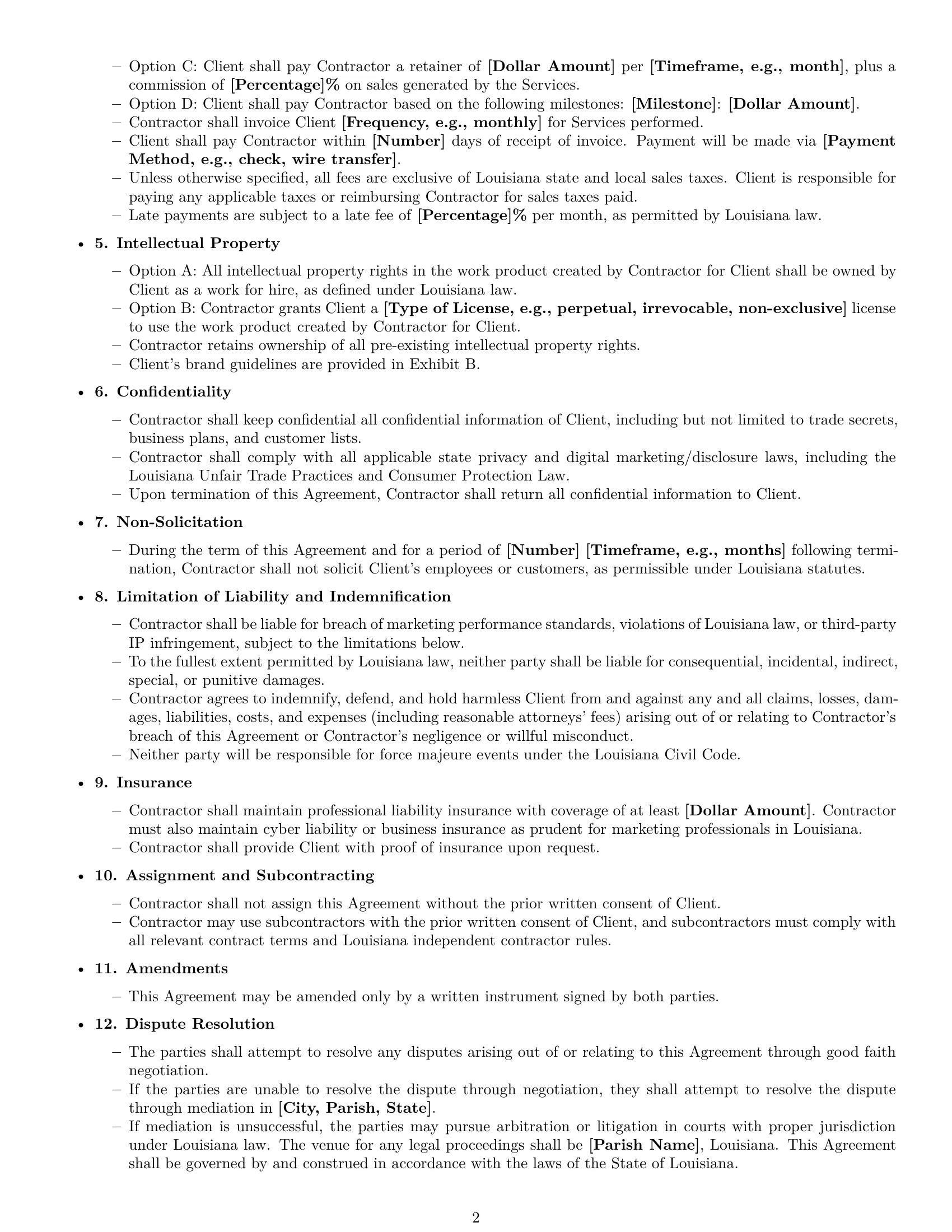 Preview page 2 of Free Louisiana marketing independent contractor agreement template
