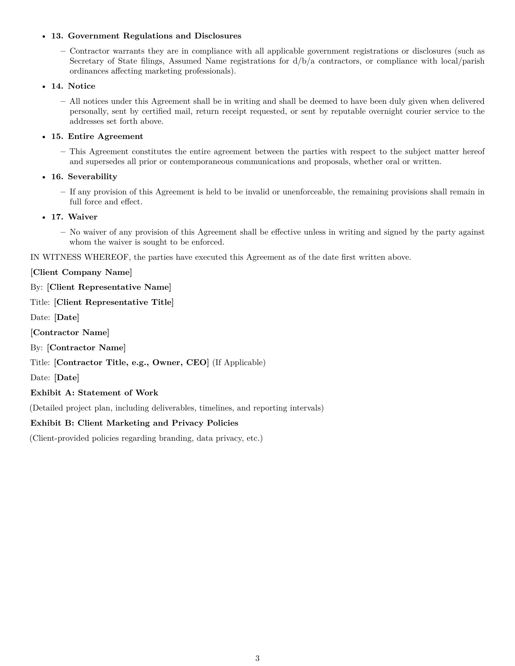 Preview page 3 of Free Louisiana marketing independent contractor agreement template