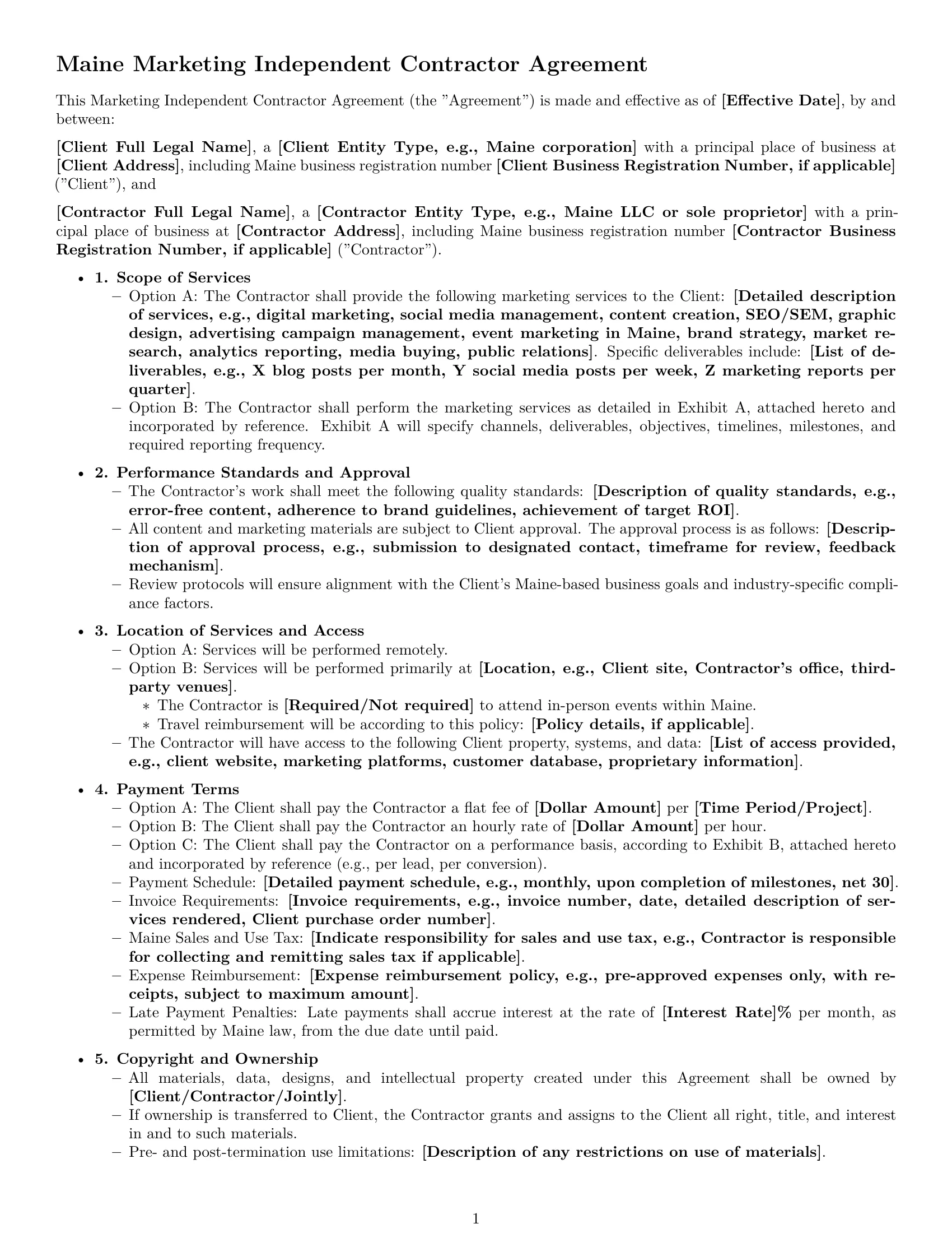 Preview page 1 of Free Maine marketing independent contractor agreement template